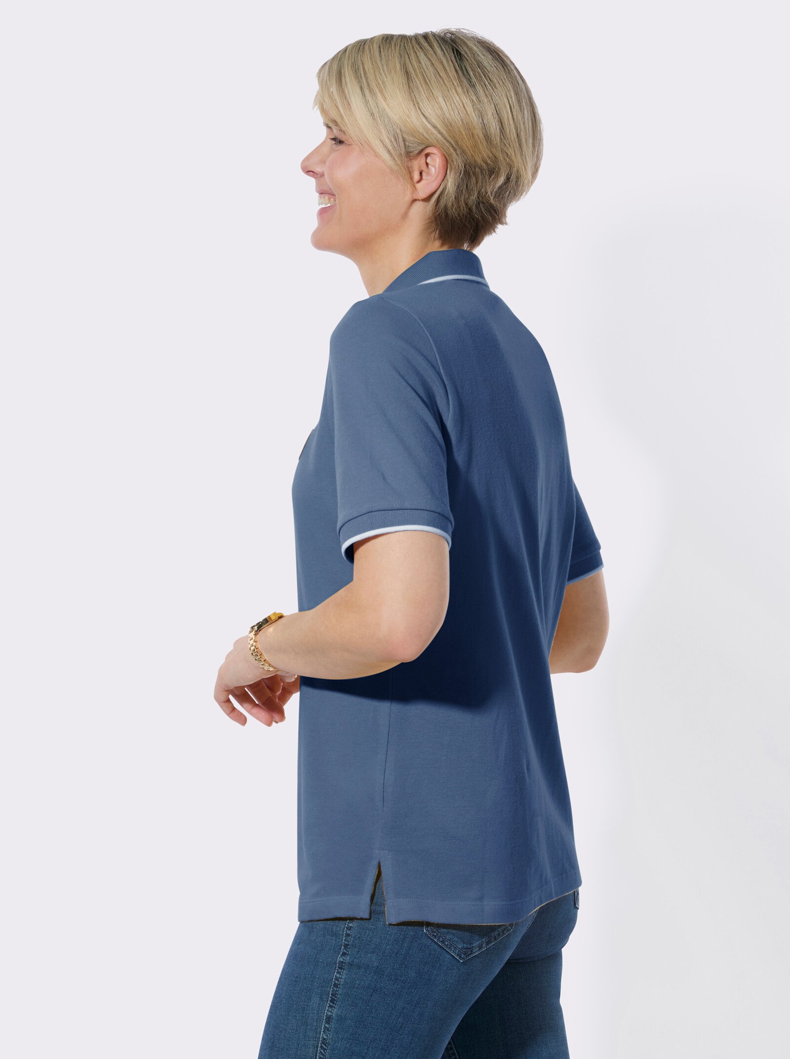 Poloshirt mit Kontrastdetails - jeansblau