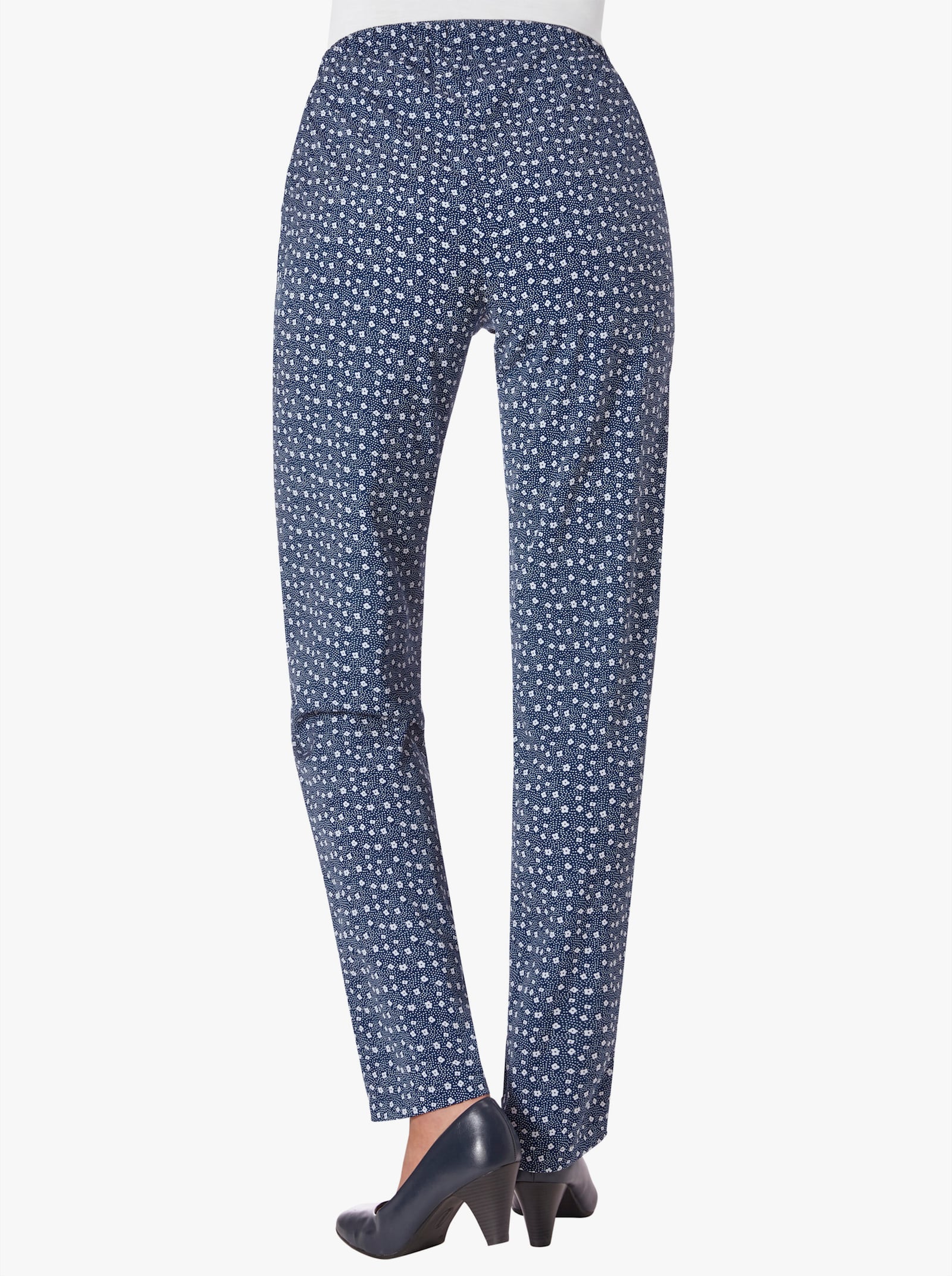 Comfortbroek met comfortband rondom - marine/millefleurs