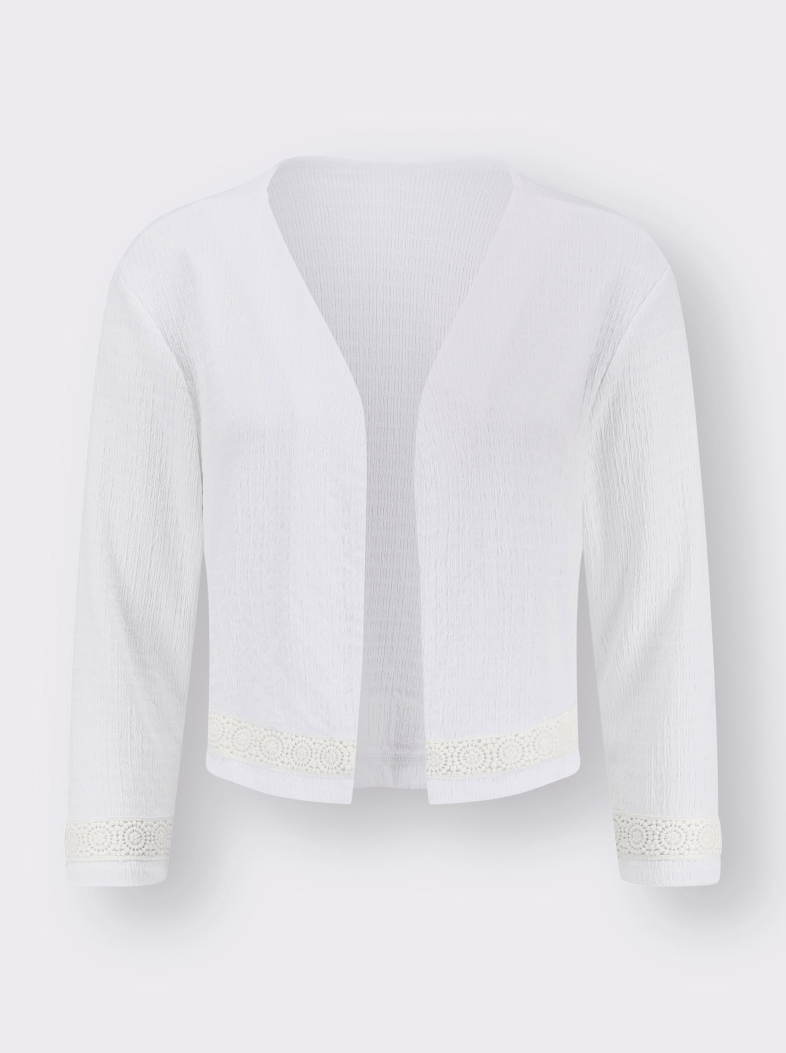 Bolero in strukturierter Qualität, mit Häkelspitze - ecru