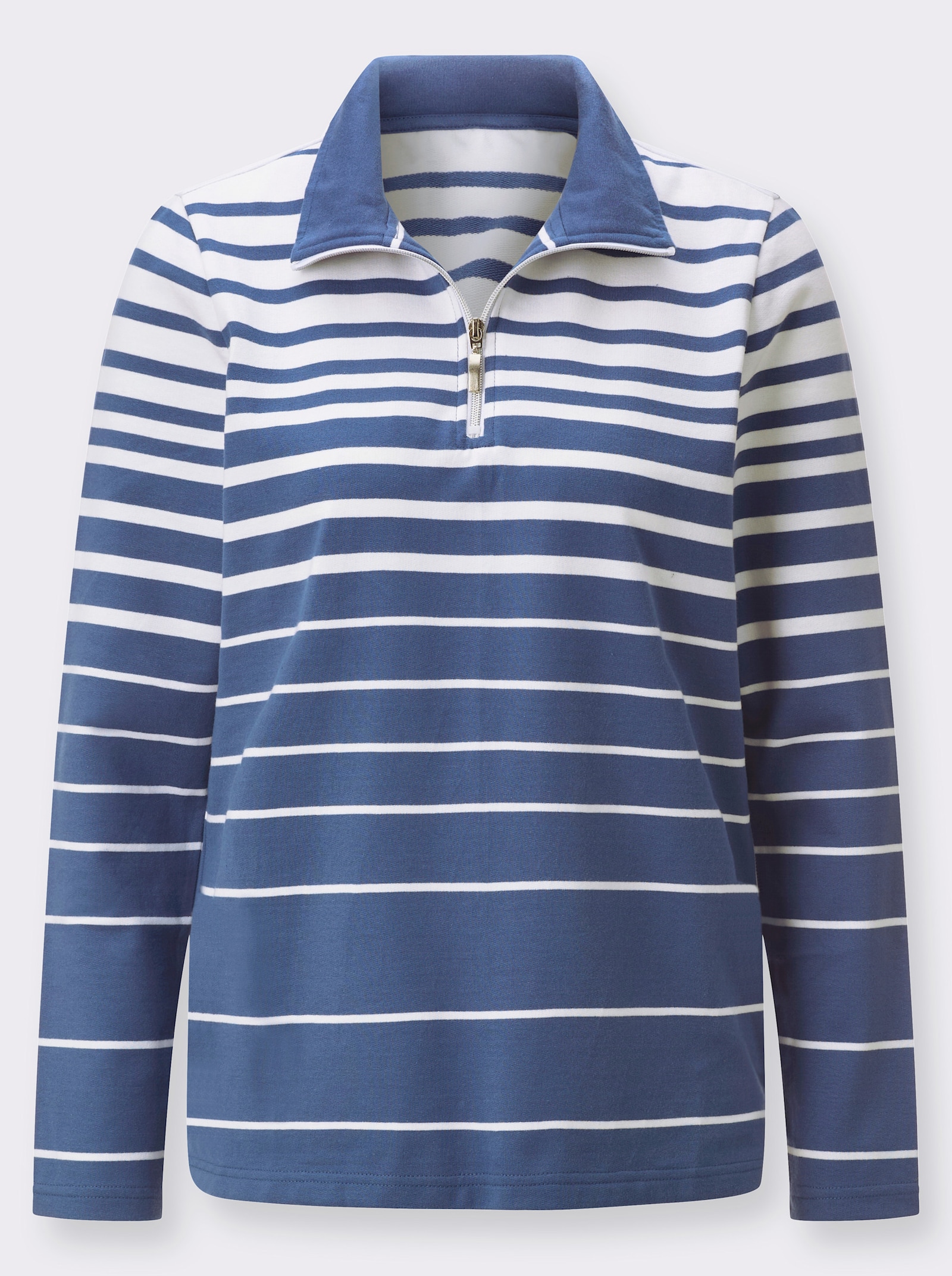 Mikina s proužkovaným vzorem - džínová modrá-ecru-proužek