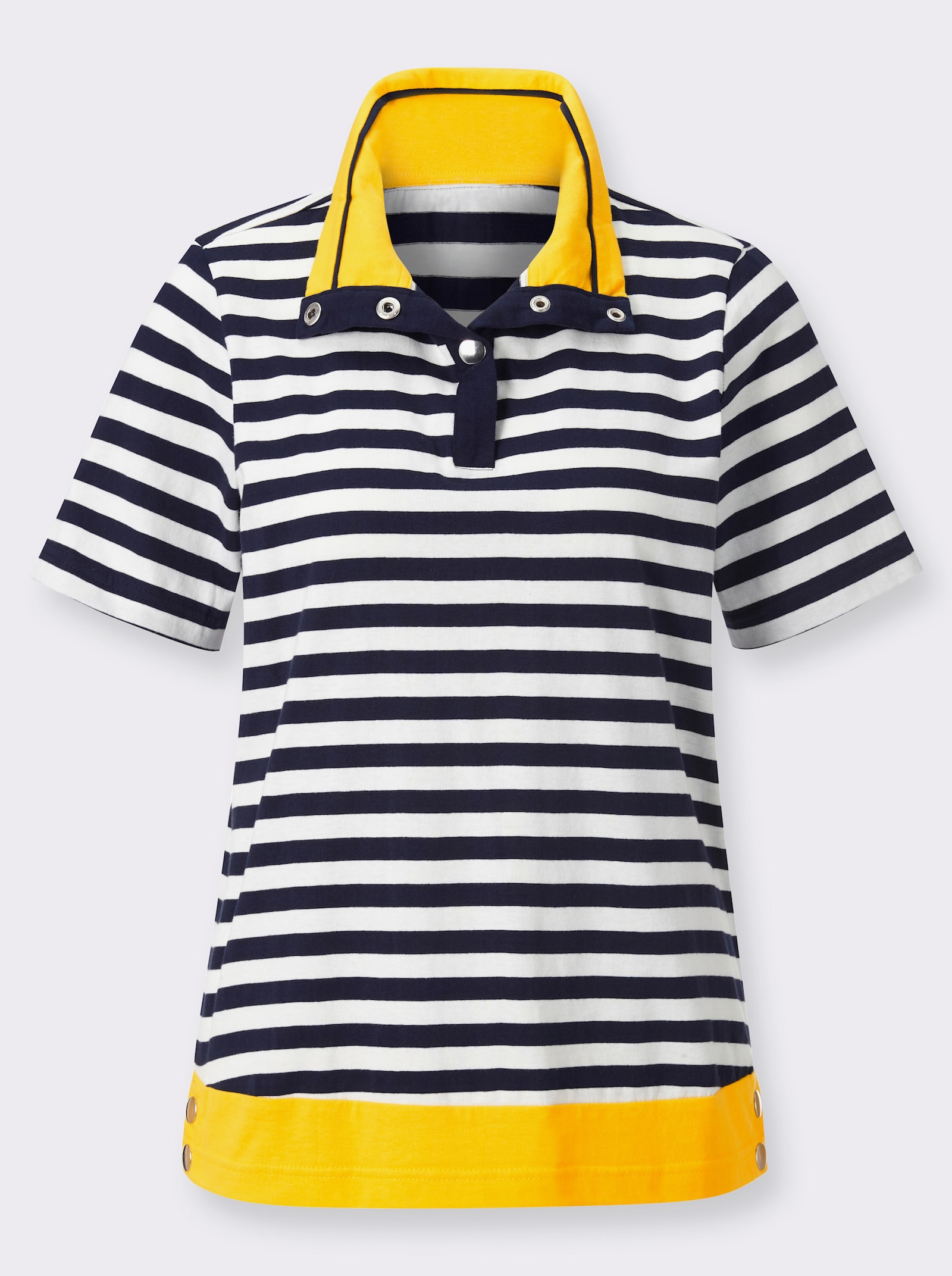 Poloshirt mit variablem Kragen - marine-sonnengelb