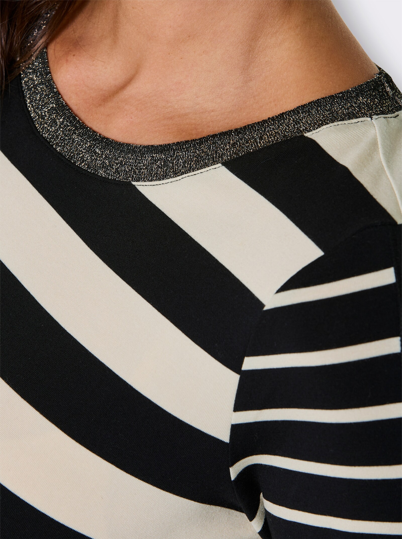 CREATION L PREMIUM Ringelshirt mit Glanzgarn - schwarz-elfenbein-gestreift