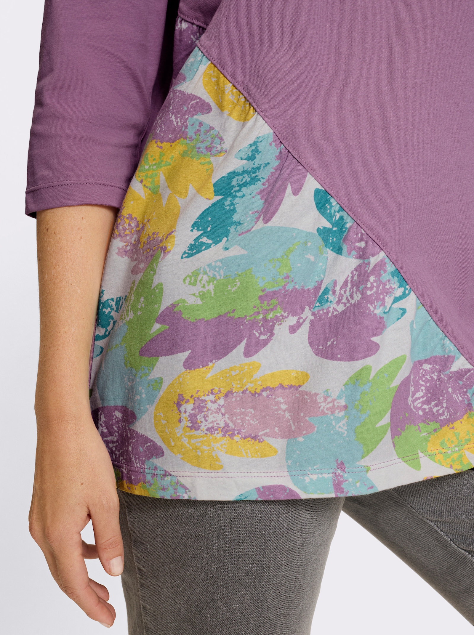 Longshirt mit bedrucktem Einsatz vorne - orchidee-mint