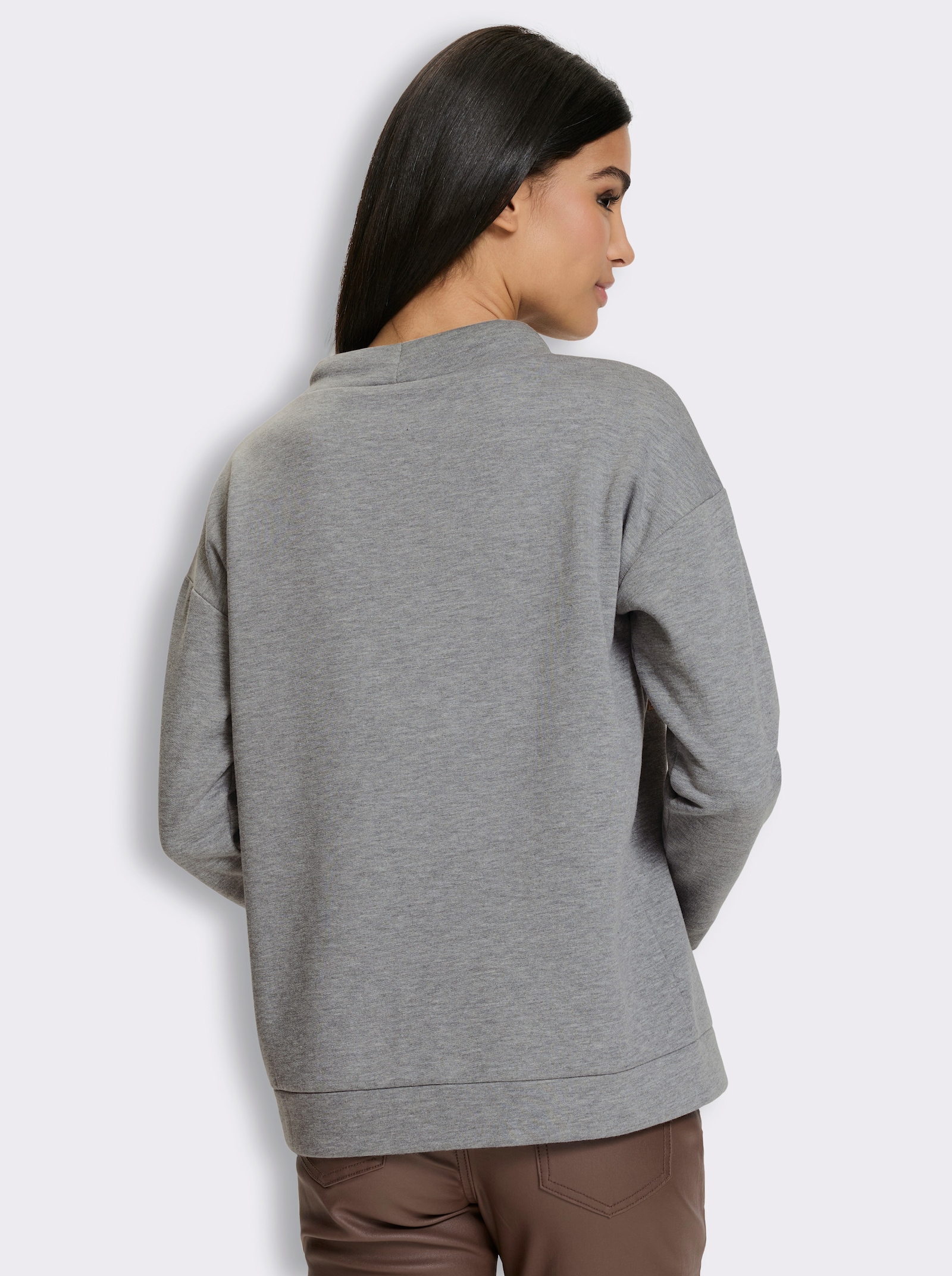 heine Stehkragenshirt mit Applikation - steingrau-meliert