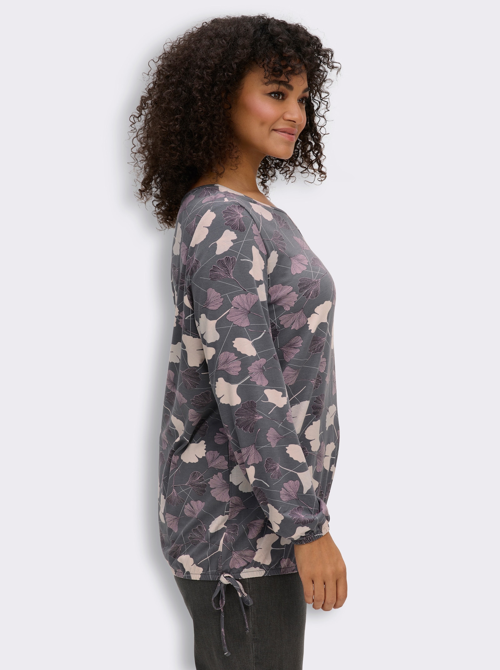 Rundhalsshirt - hellgrau-mauve-bedruckt