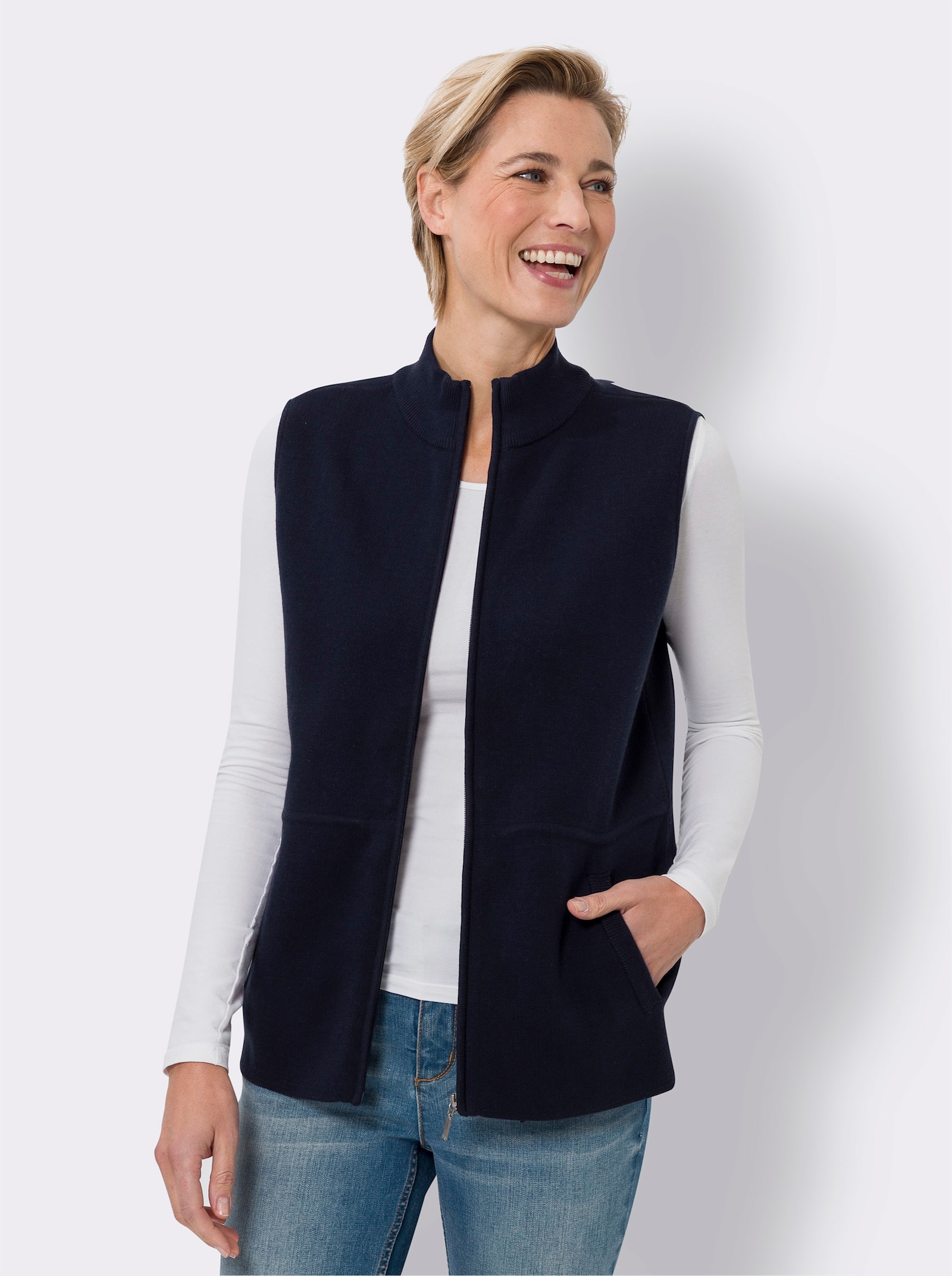 Strickweste mit Taschen, Baumwolle - marine