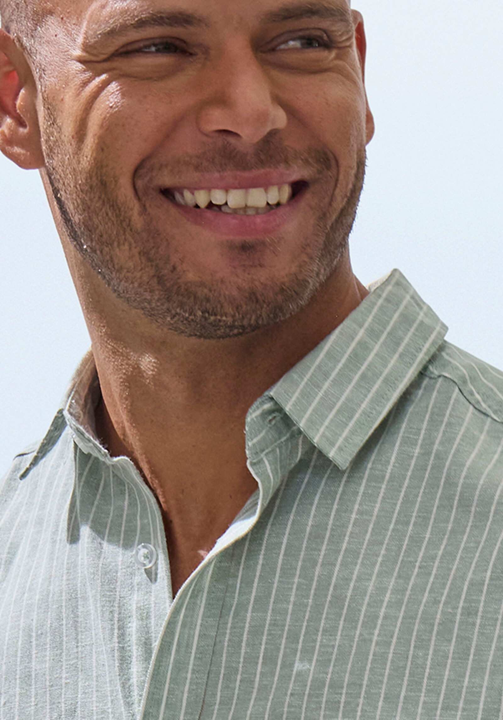 John Devin Kurzarmhemd - grün-weiß-gestreift