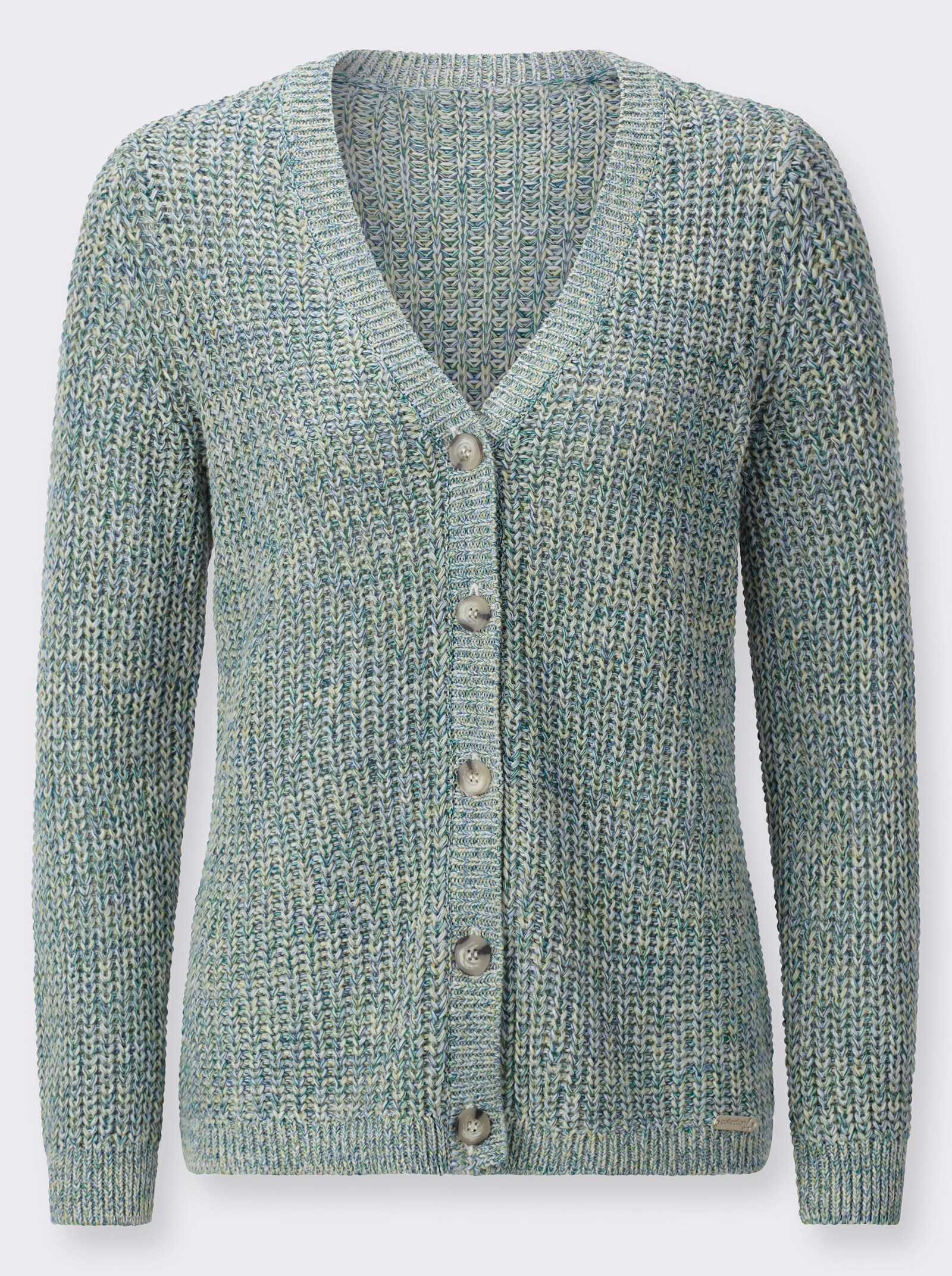 Strickjacke mit elastischen Ripp-Bündchen - lindgrün-bleu-meliert