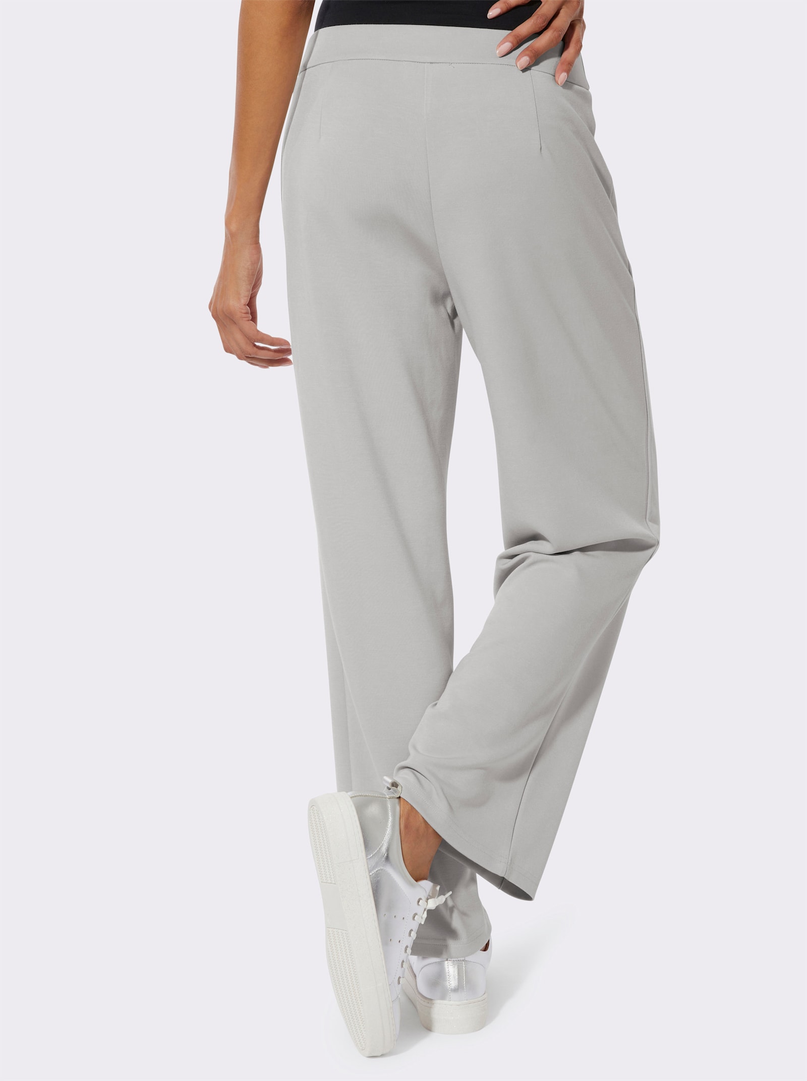 Jerseyhose mit Reißverschluss-Taschen - hellgrau-ecru