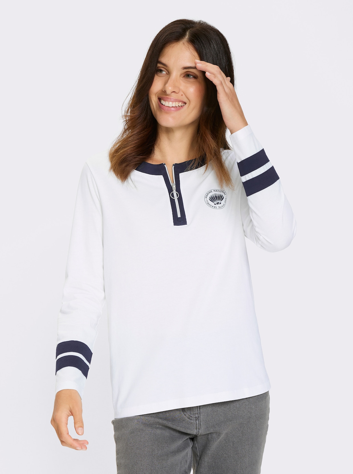 Langarmshirt - weiß-marine