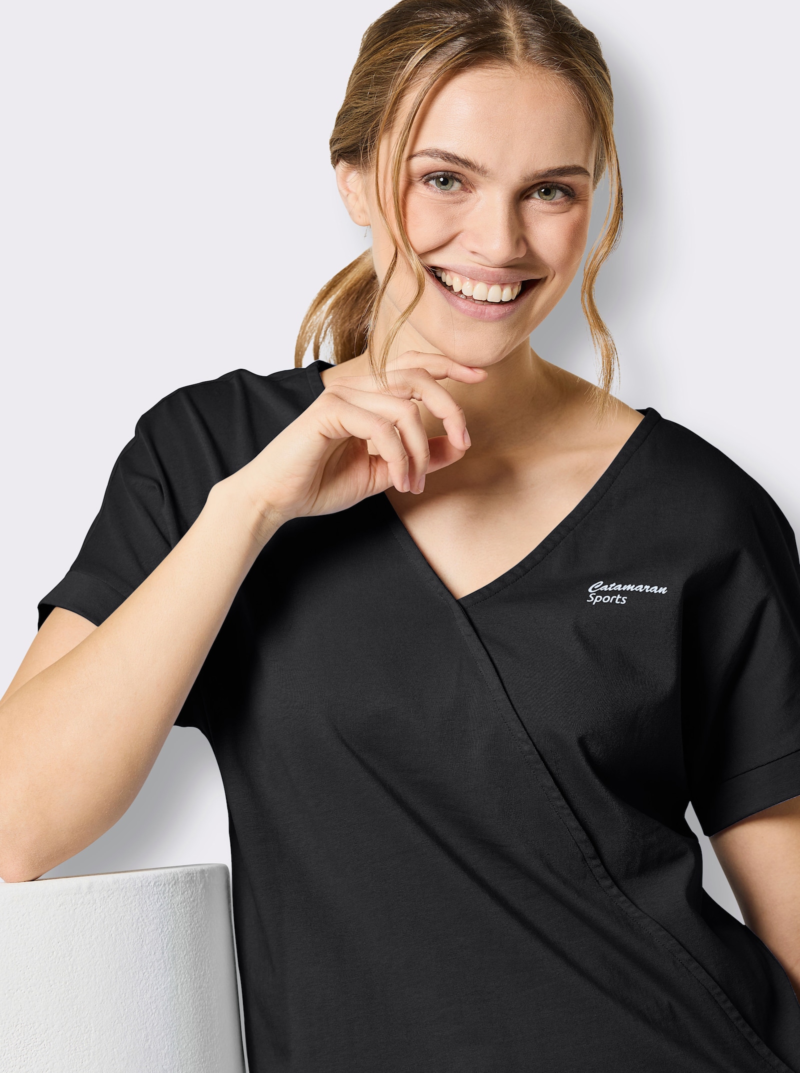 Catamaran Sports Funktionsshirt in Wickel-Optik - schwarz