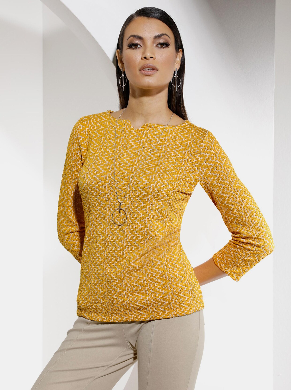 3/4-Arm-Shirt - ocker-ecru-bedruckt