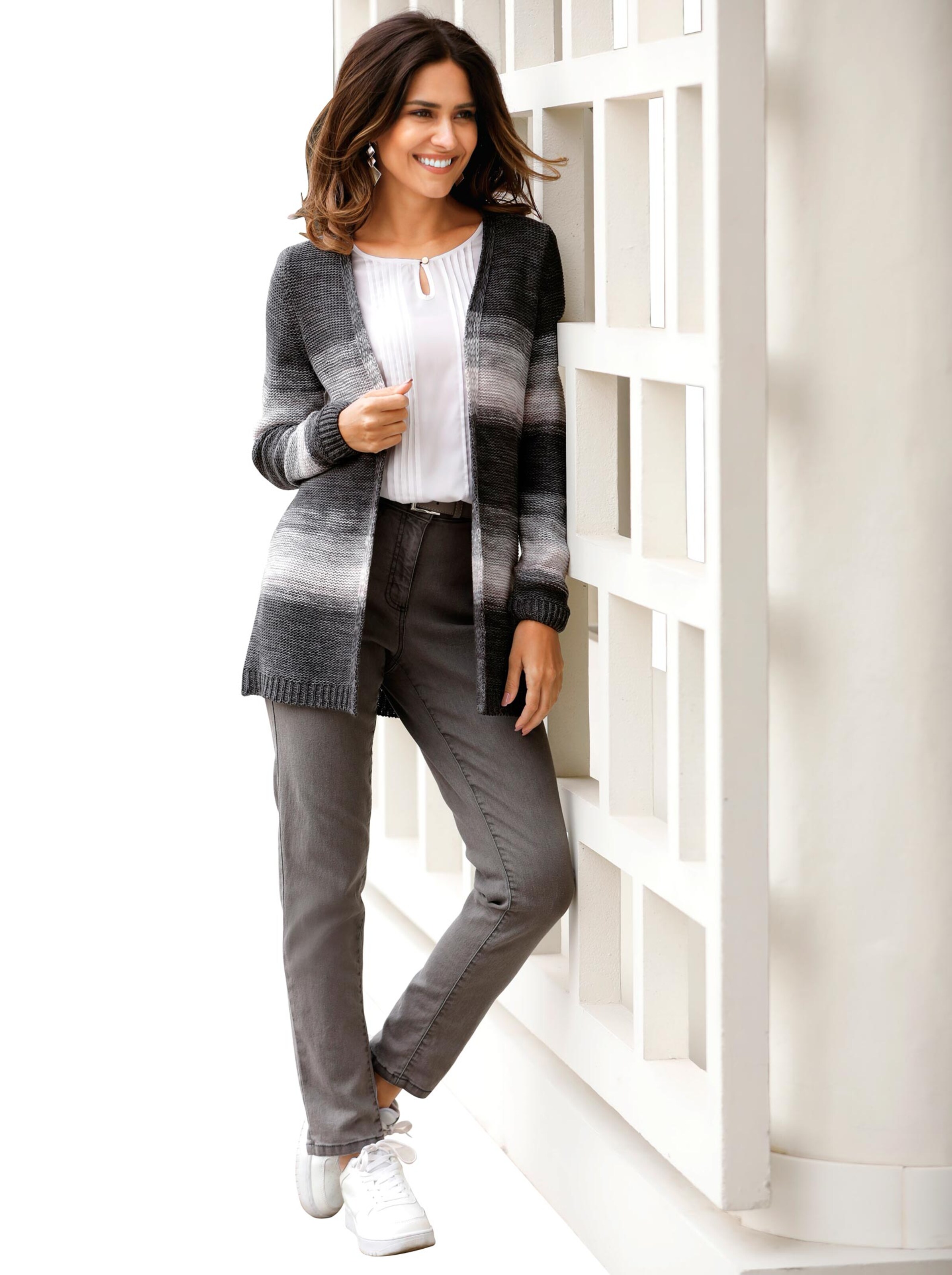 Strickjacke - grau-rosé