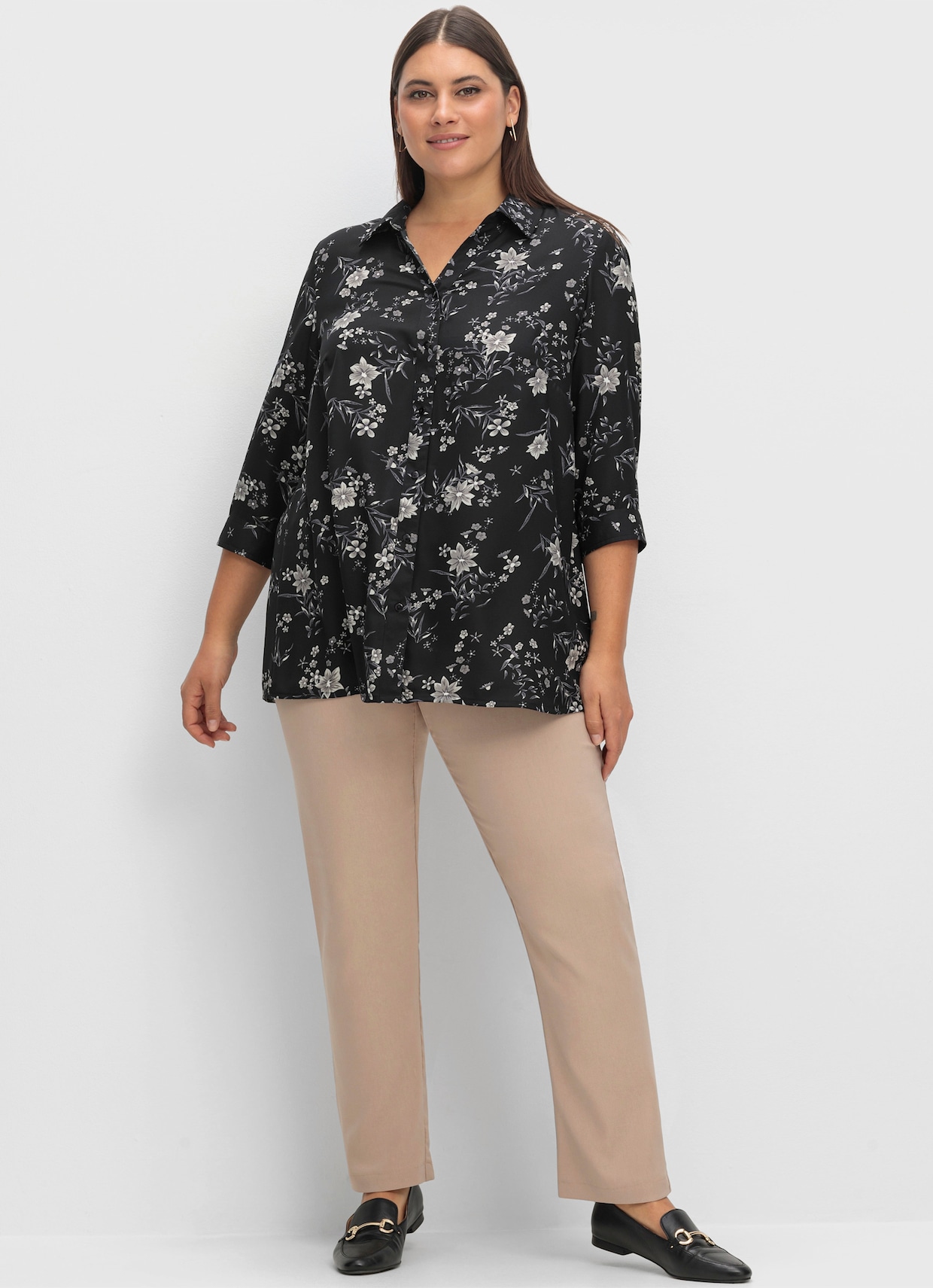 Longbluse - schwarz-bedruckt