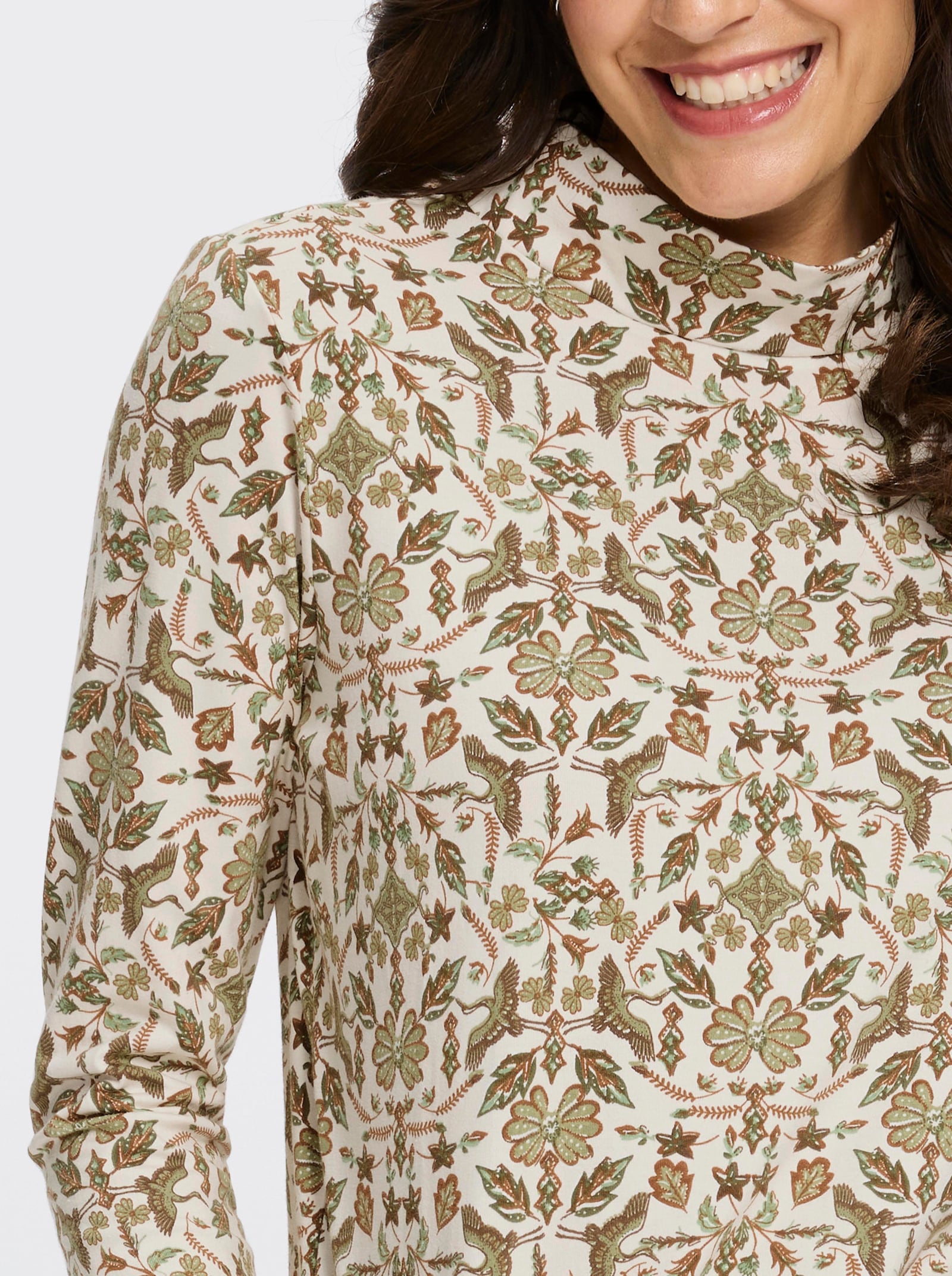 Stehkragenshirt - schilf-champagner-bedruckt