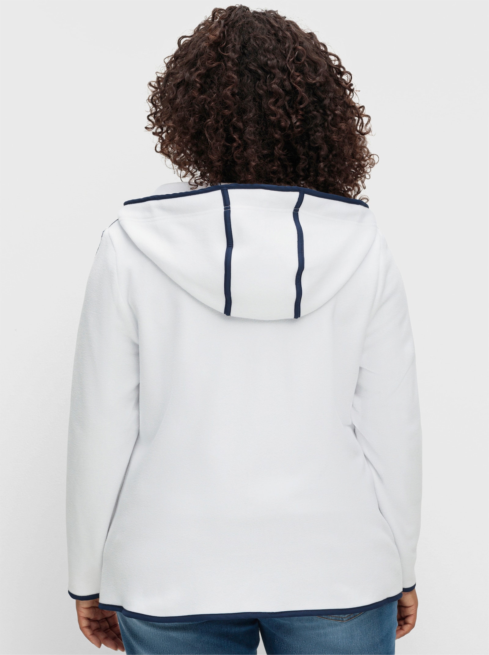 Fleecejacke mit gemusterten Zierbändern - ecru-marine