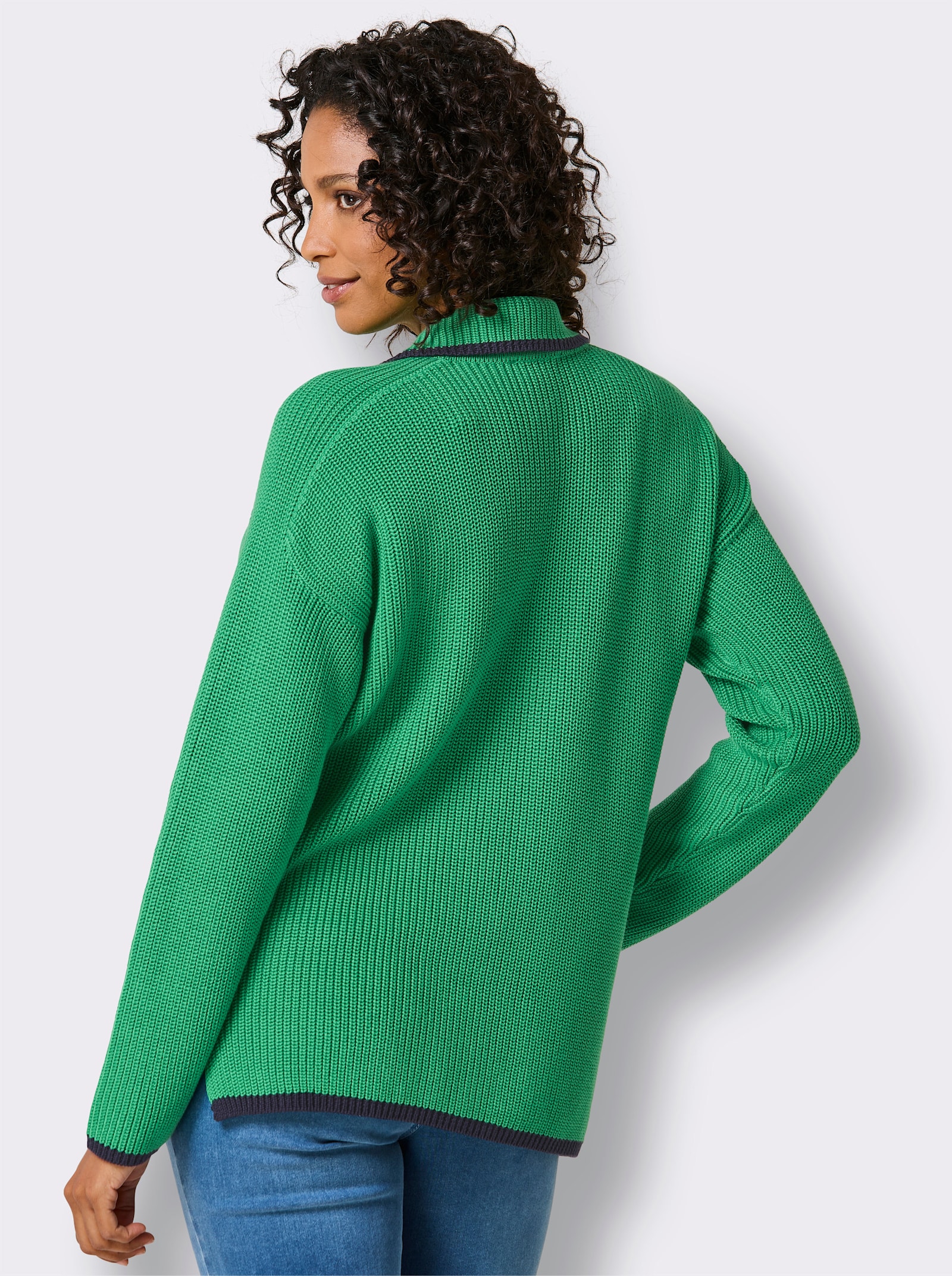 CREATION L PREMIUM Polopullover in Feinripp-Struktur - grasgrün