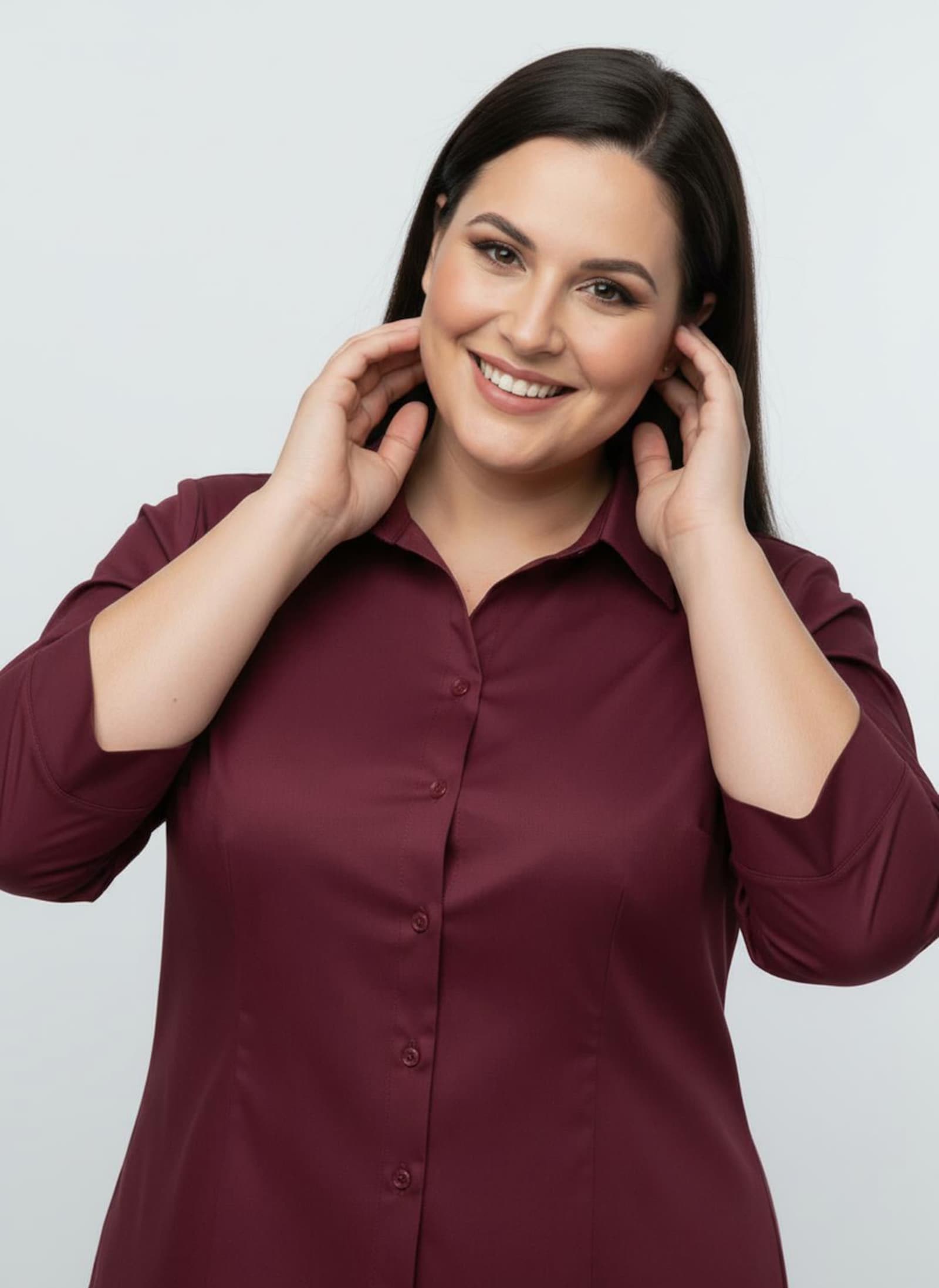 Hemdbluse mit 3/4-Ärmeln - weinrot