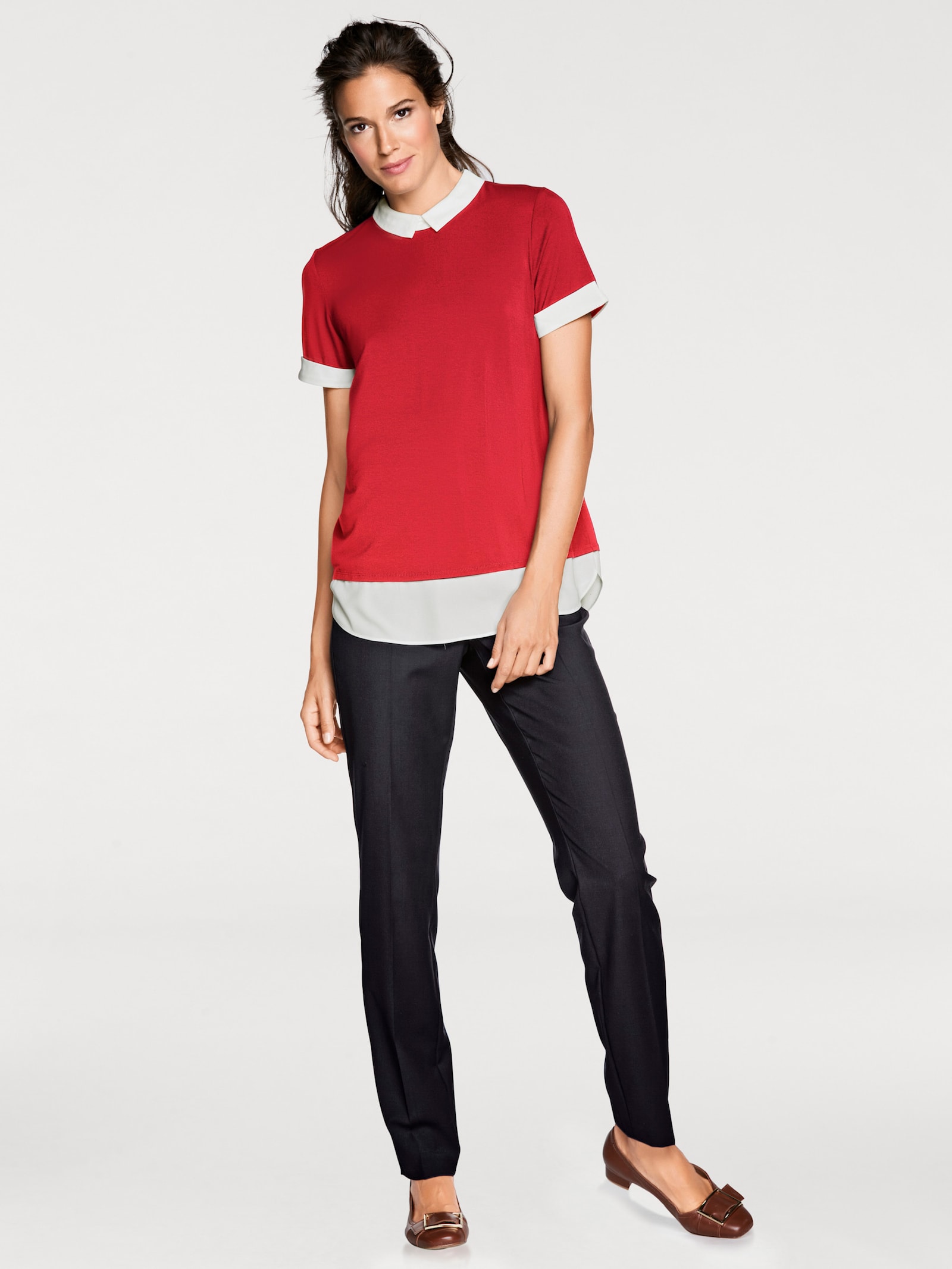 heine T-shirt 2 en 1 avec empiècements en mousseline - rouge
