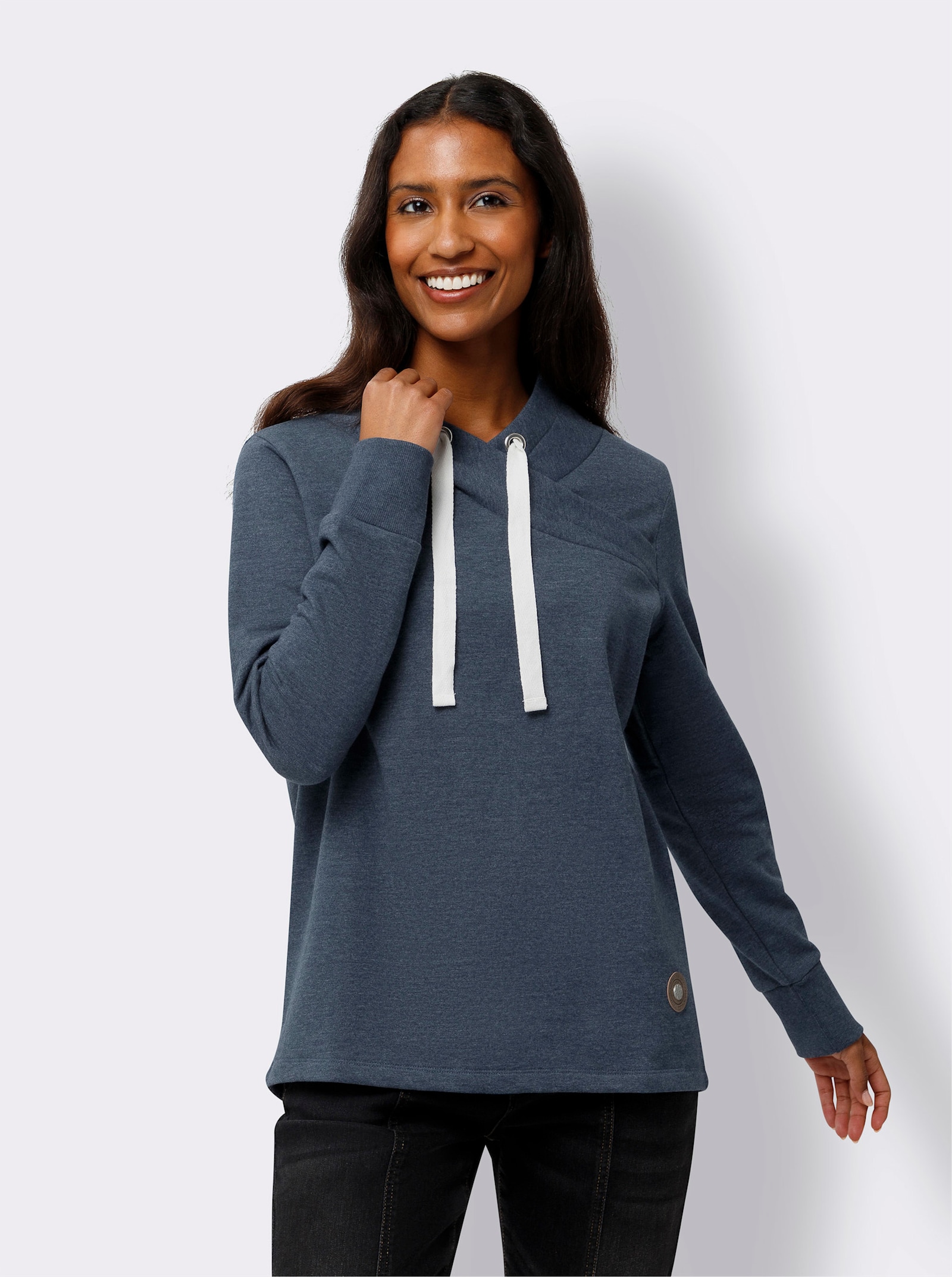 heine Longsweatshirt mit asymmetrischem Kragen - dunkelblau-ecru-meliert