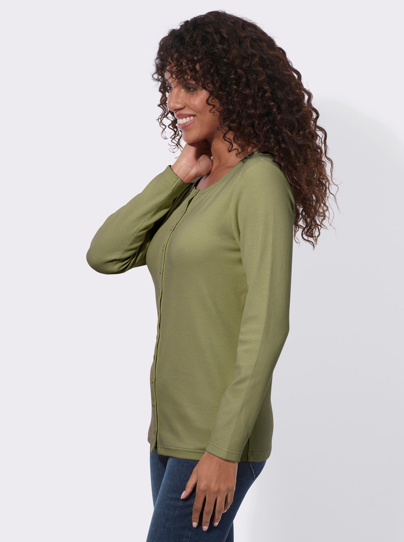  Rippshirt mit dekorativer Knopfleiste - schilf