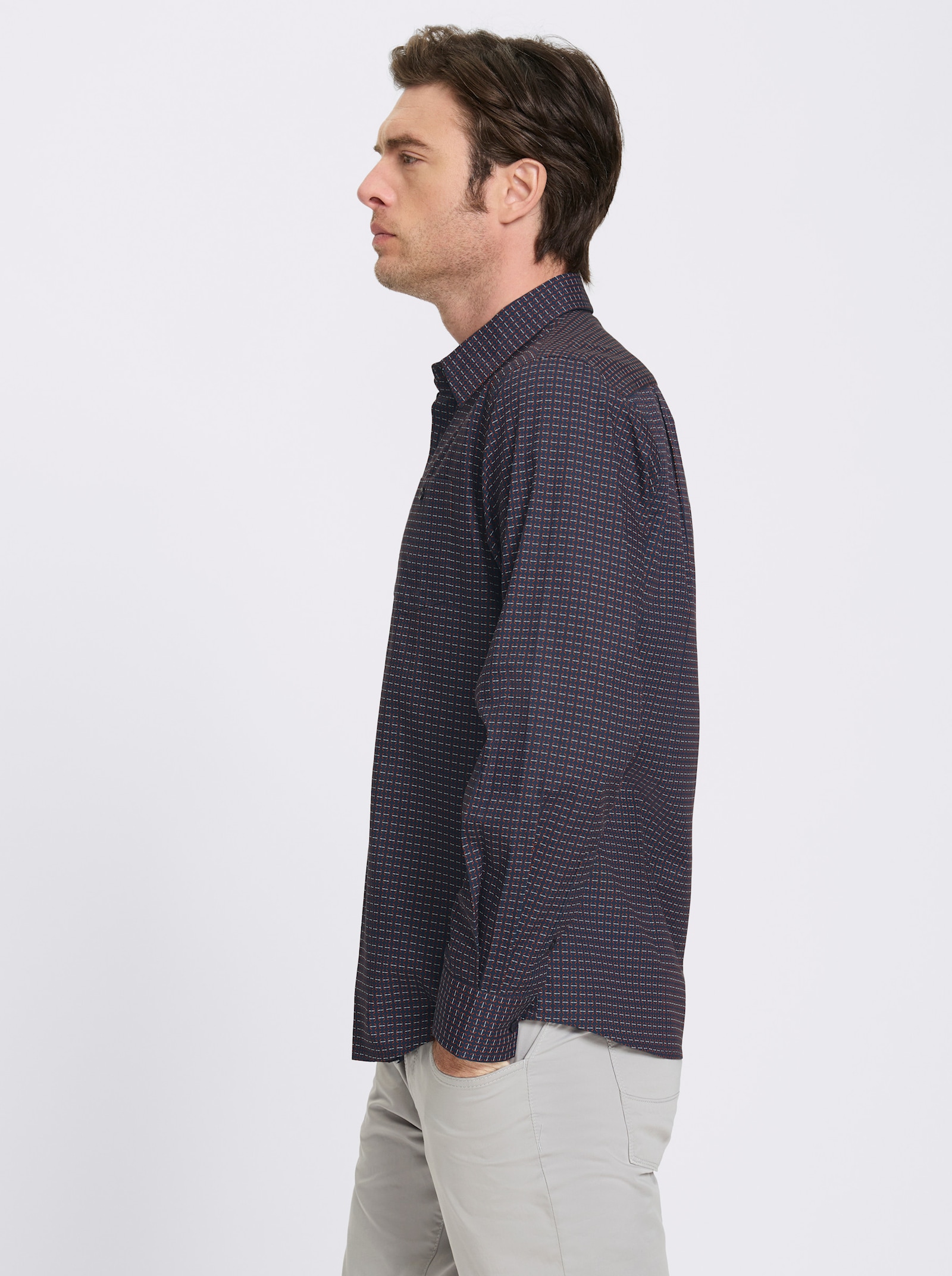 Marco Donati Langarmhemd aus Baumwoll-Popeline, bedruckt - dunkelblau-gemustert