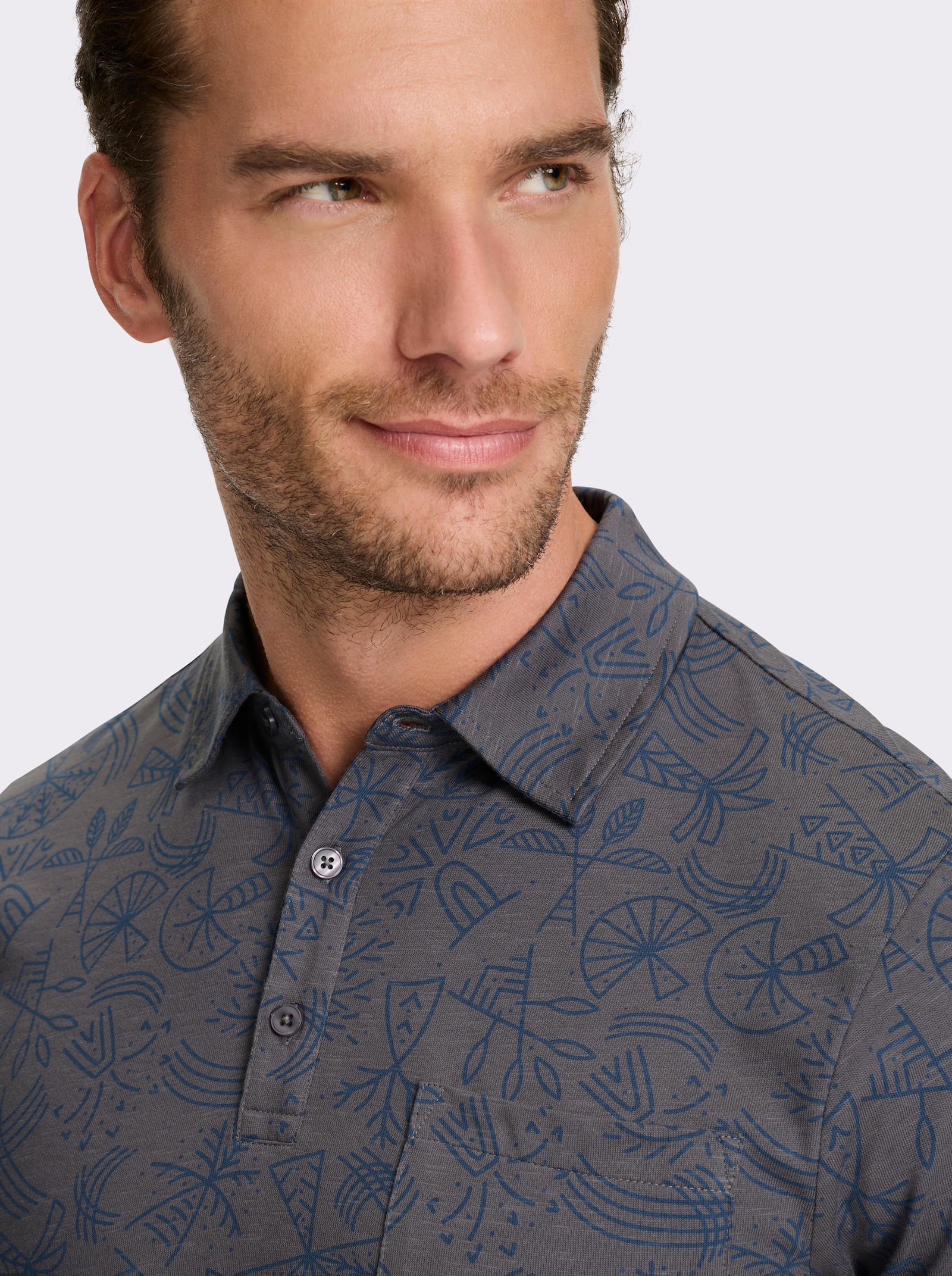 Marco Donati Shirt met korte mouwen en print rondom - antraciet gedessineerd
