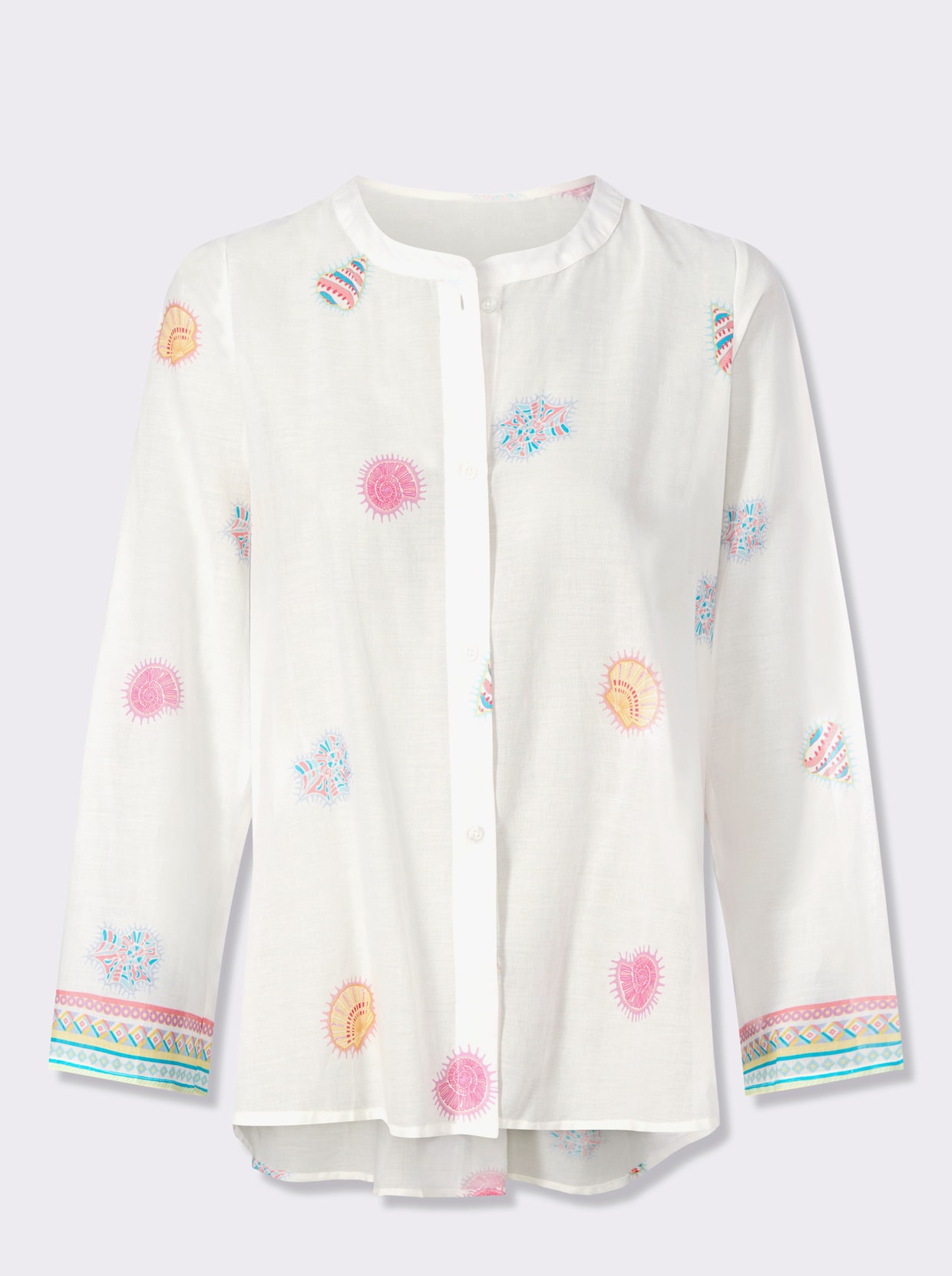 heine Baumwollbluse - weiß-flamingo-bedruckt