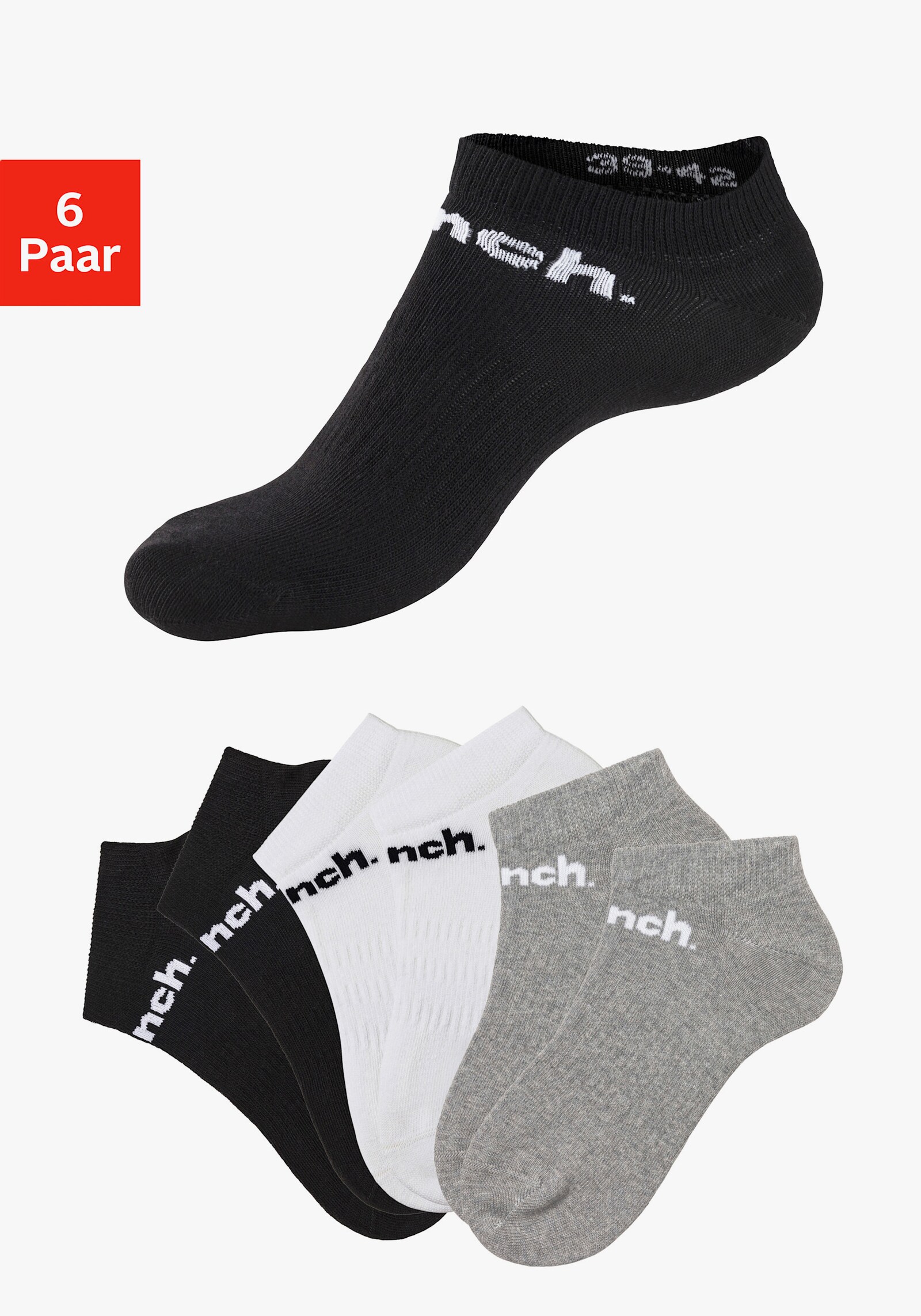 Bench. Sportsocken - 2x schwarz, 2x weiß, 2x grau-meliert