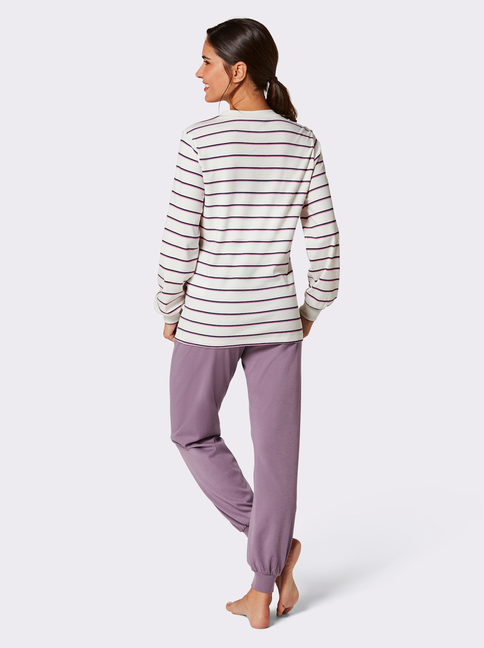 Ringella Schlafanzug mit elastischen Bündchen - lila-geringelt