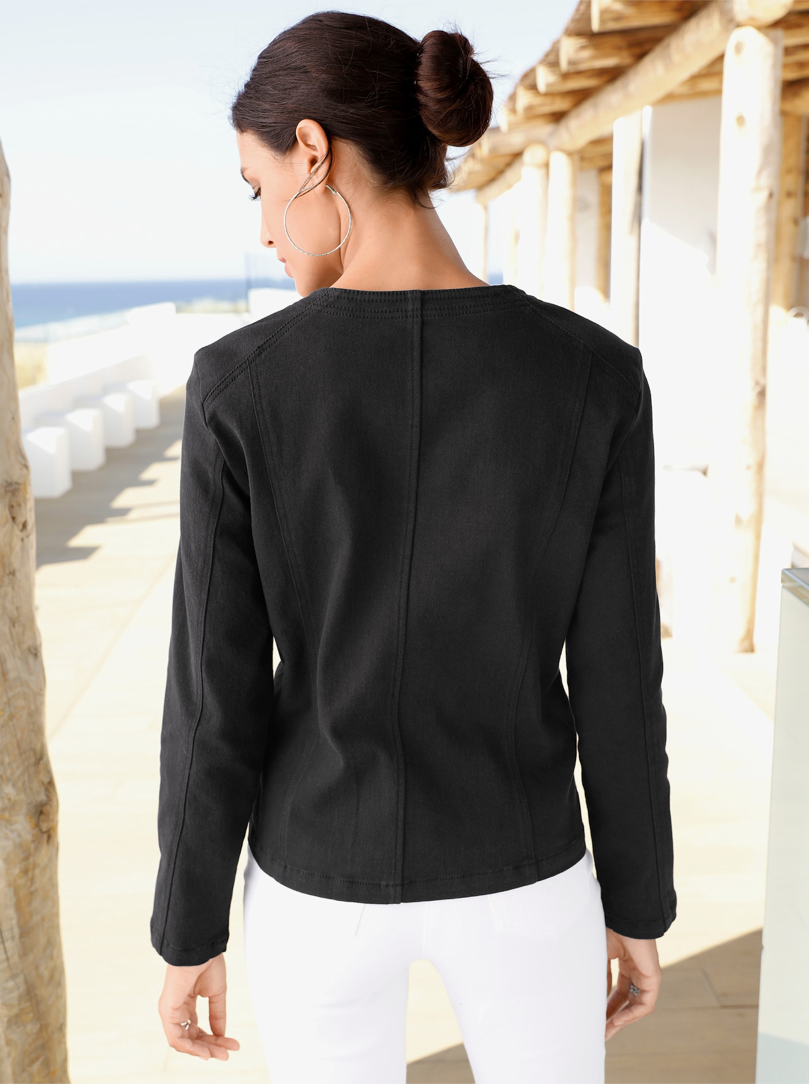 Jeansblazer met sierritssluitingen - zwart