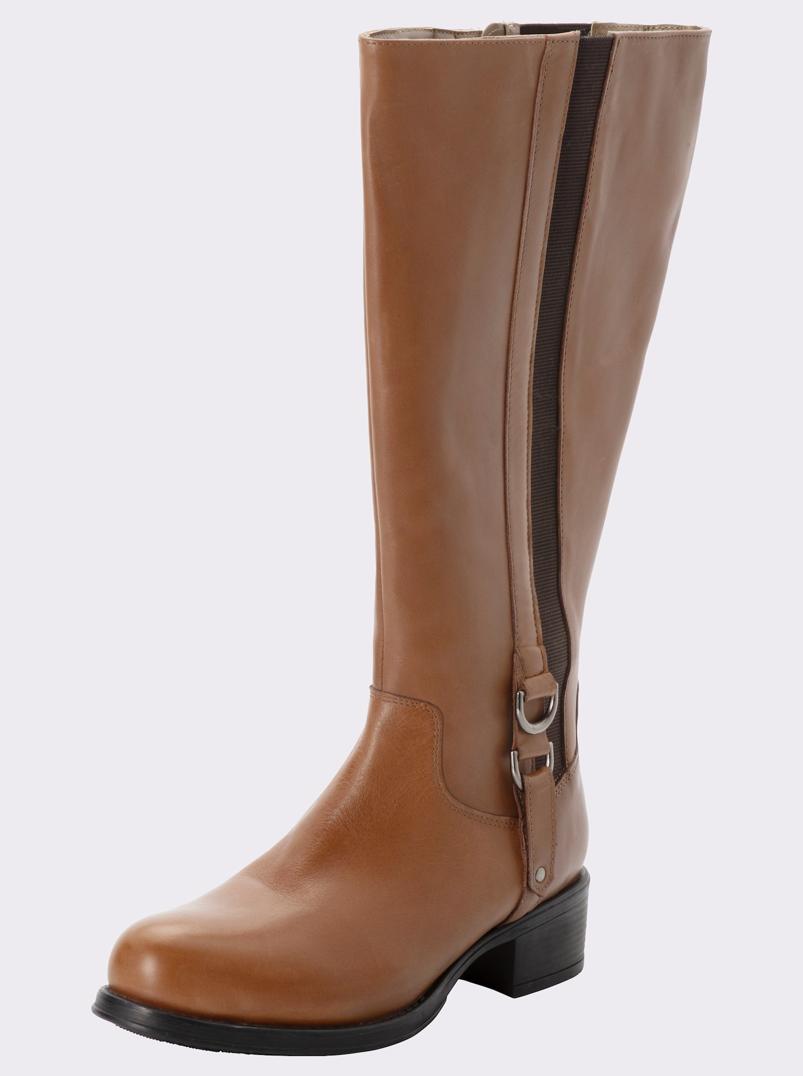 sheego Weitschaftstiefel mit Stretcheinsatz - cognac