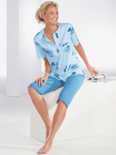 Pyjamas med capribyxa - blekblå, tryckt