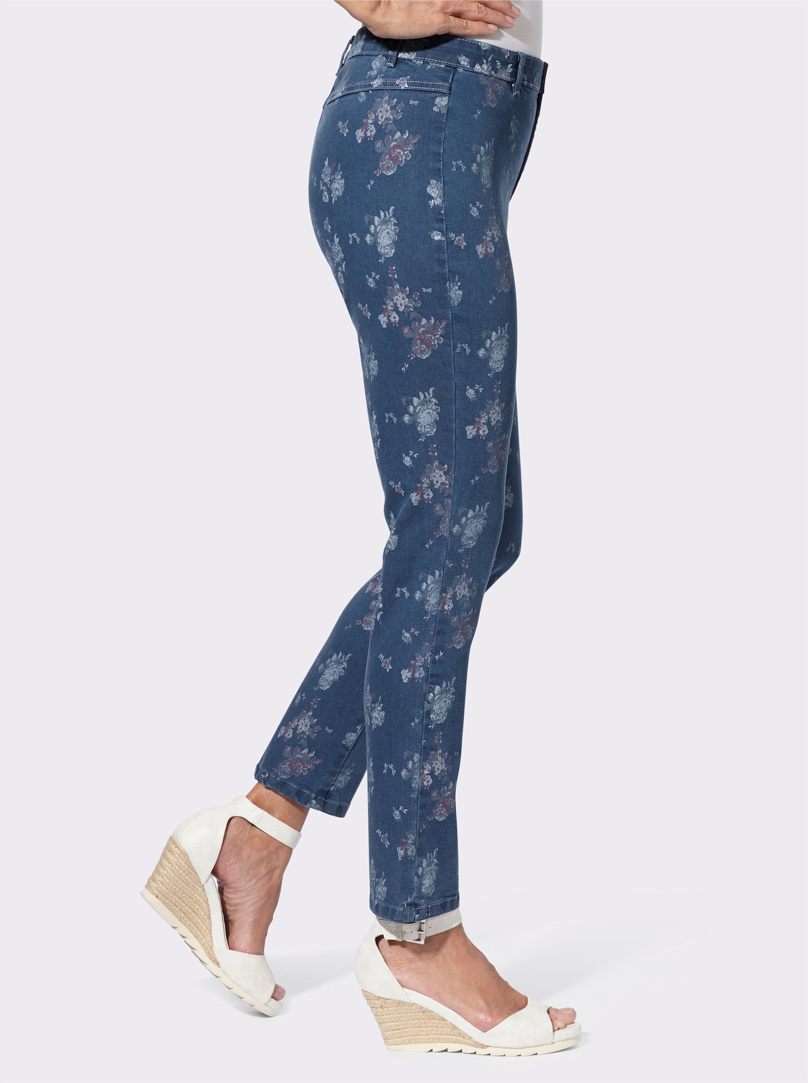Jeans met bloemenprint - blue-stonewashed
