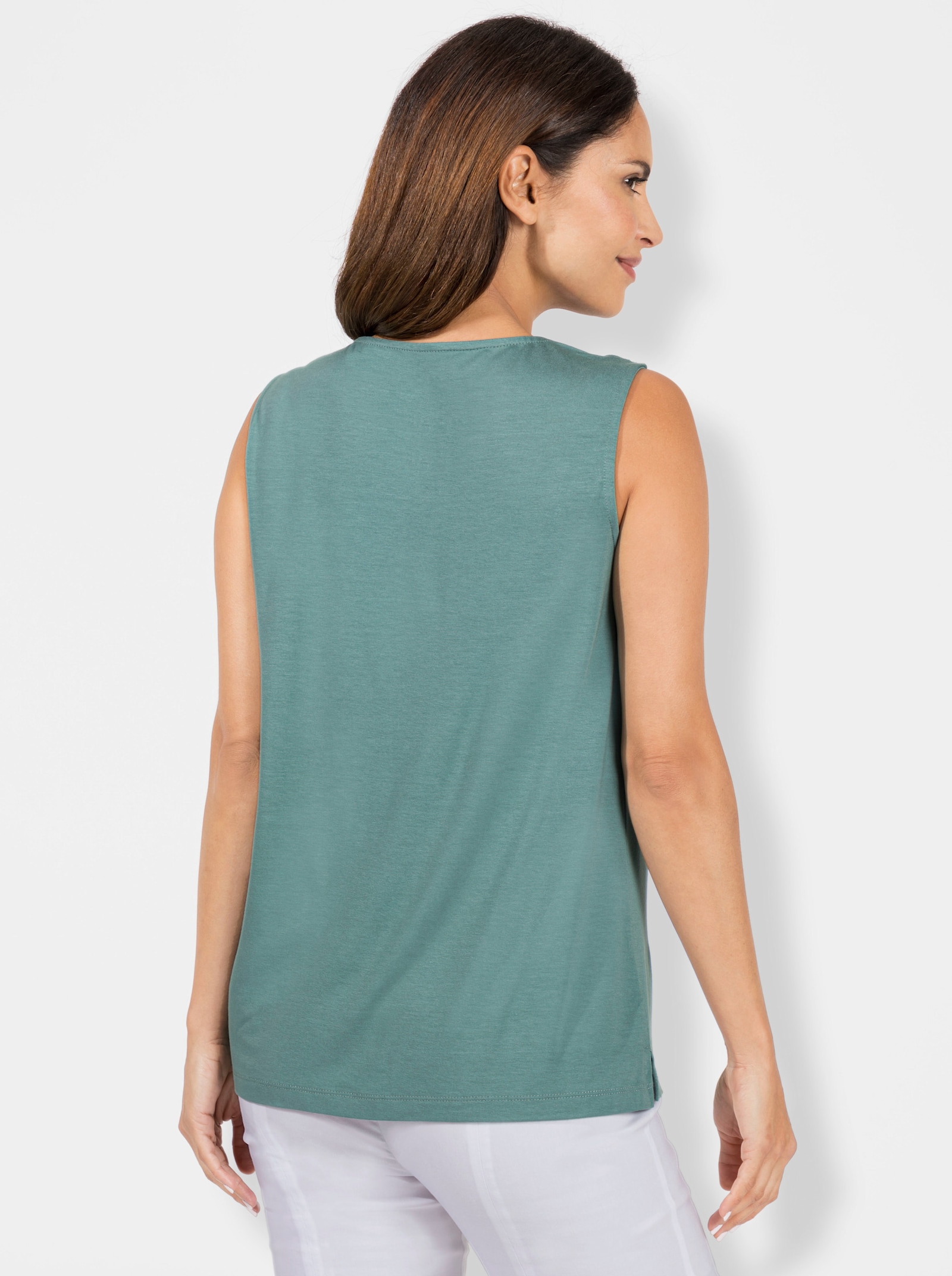 Shirttop mit Spitze am Ausschnitt - jade