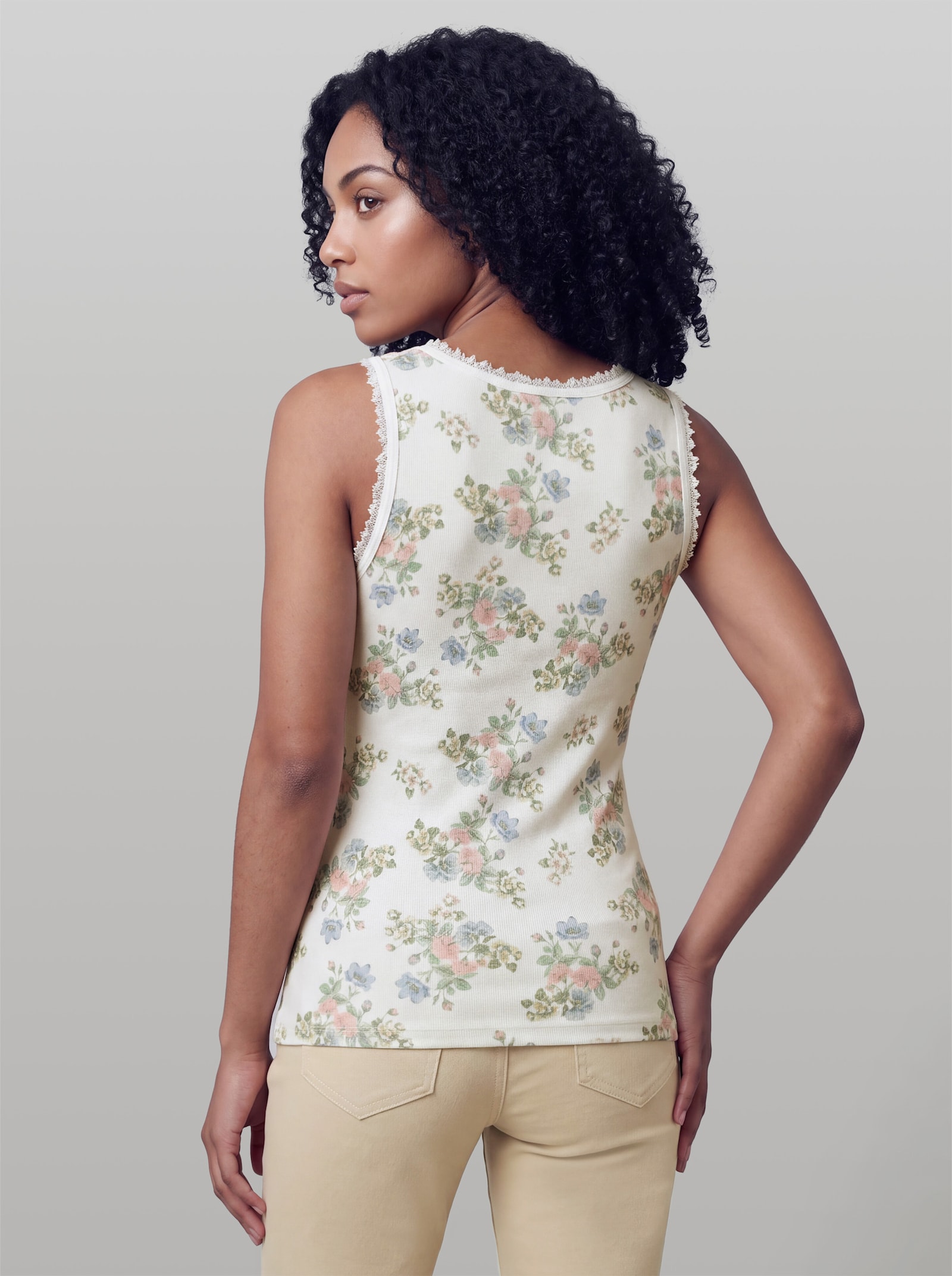 heine Shirttop mit Fransenborte - ecru-bedruckt