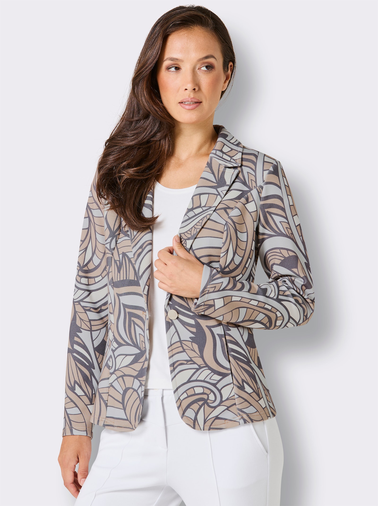 CREATION L PREMIUM Jerseyblazer mit Allover-Druck - beige-hellgrau-bedruckt