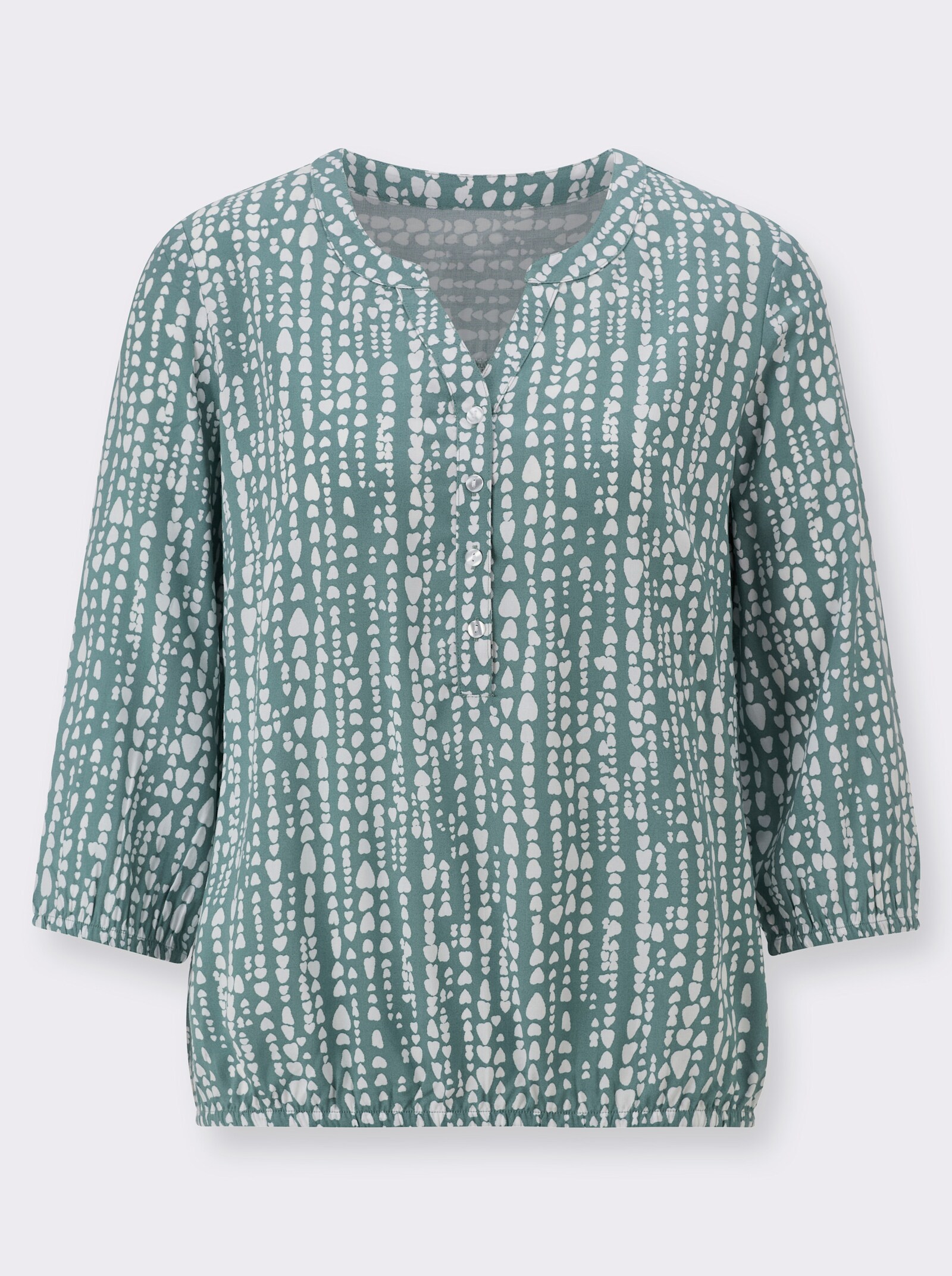 Blouse met print en hartjespatroon, viscose - jade/wit geprint