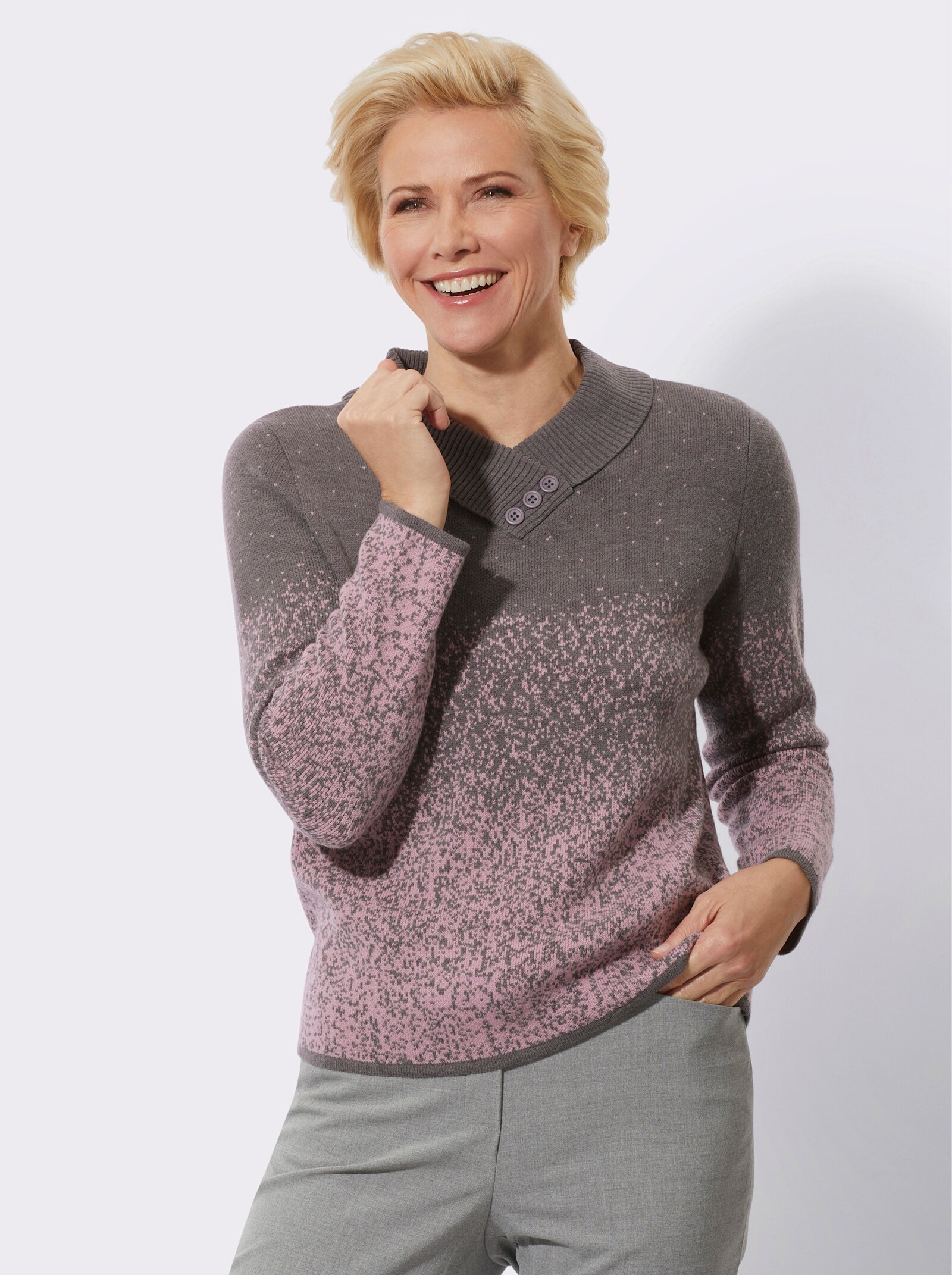 Langarm-Pullover mit Farbverlauf - anthrazit-mauve-gemustert