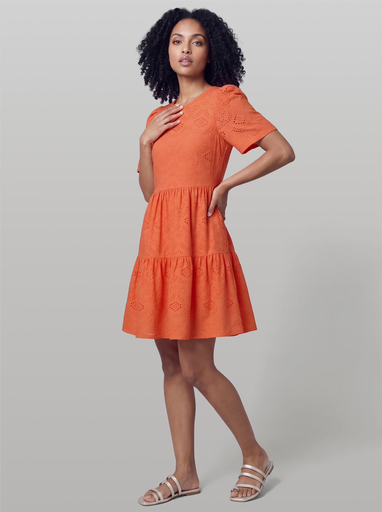 heine Jerseykleid mit Ajourmuster - orange