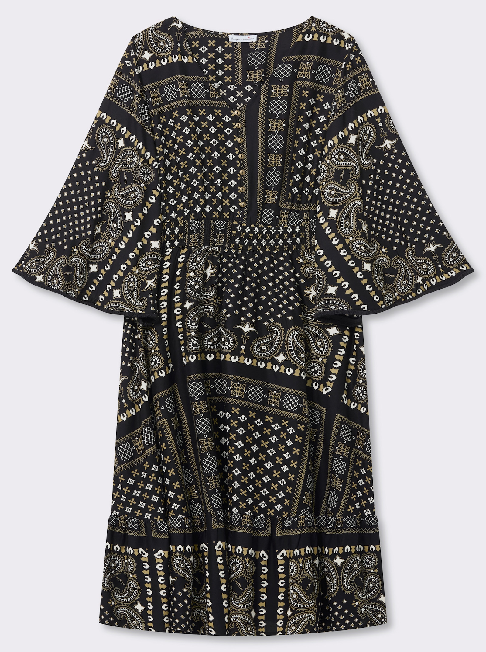 sheego by Joe Browns Maxikleid mit Paisley- und Ornamentmuster - schwarz-ocker-gemustert