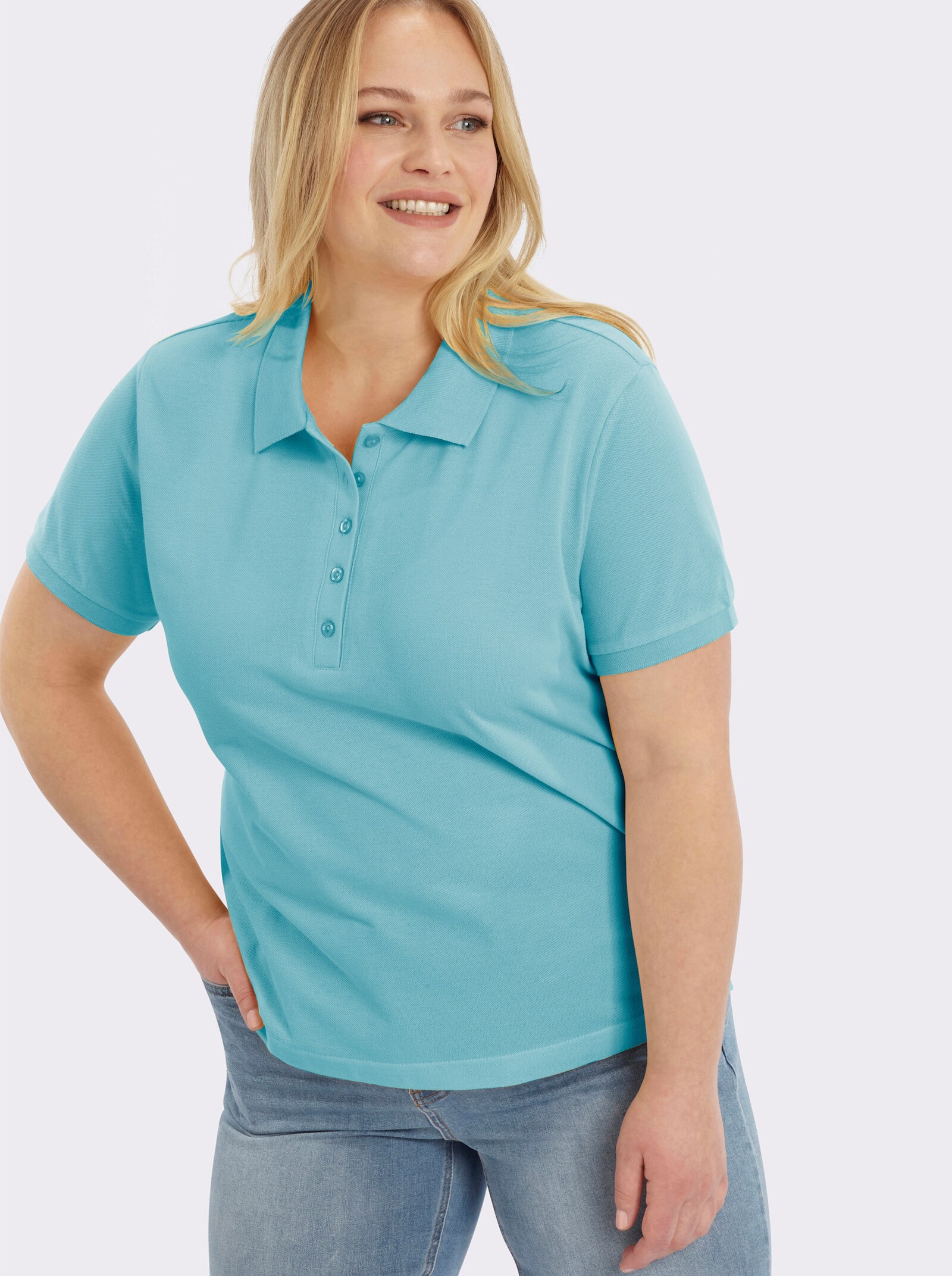 Poloshirt mit Seitenschlitzen - aqua