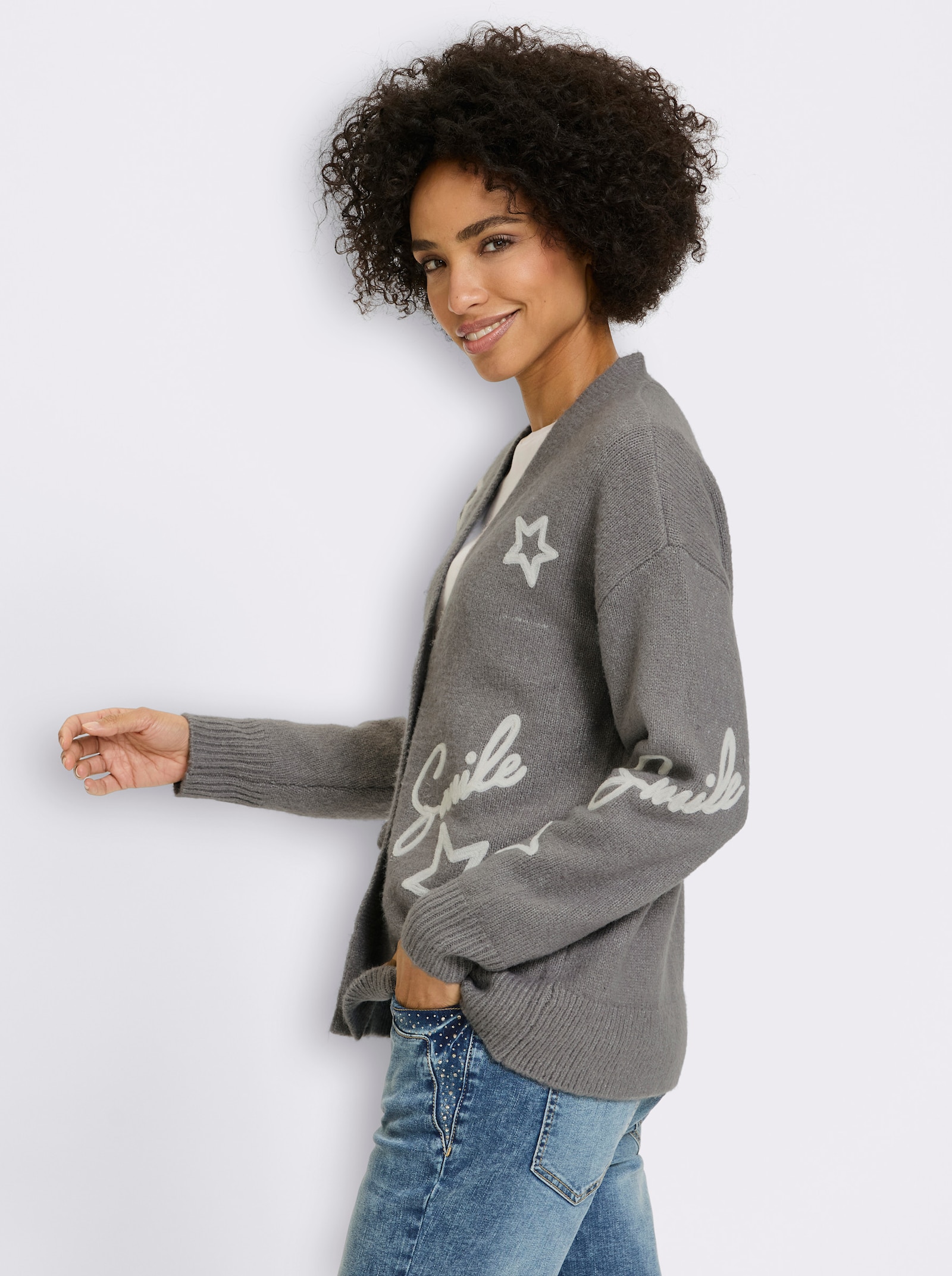 heine Vest met borduursel - grijs gemêleerd