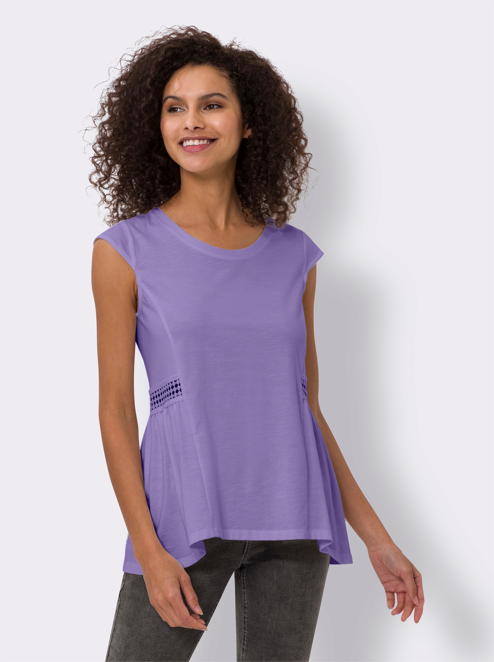 heine Longshirt mit Spitzen-Einsatz - lavendel