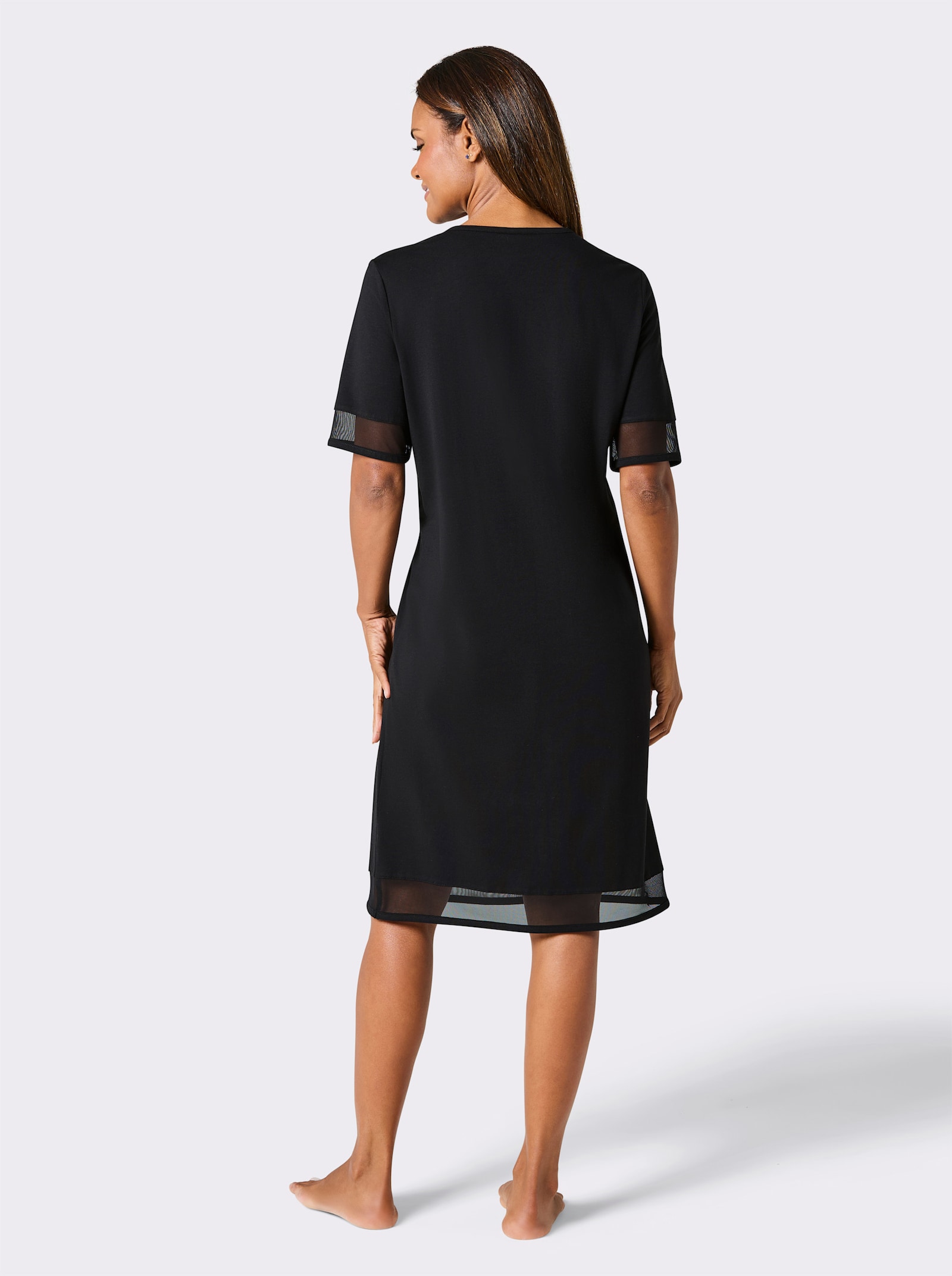 wäschepur Kurzarm-Sleepshirt mit Mesh-Einsätzen - schwarz