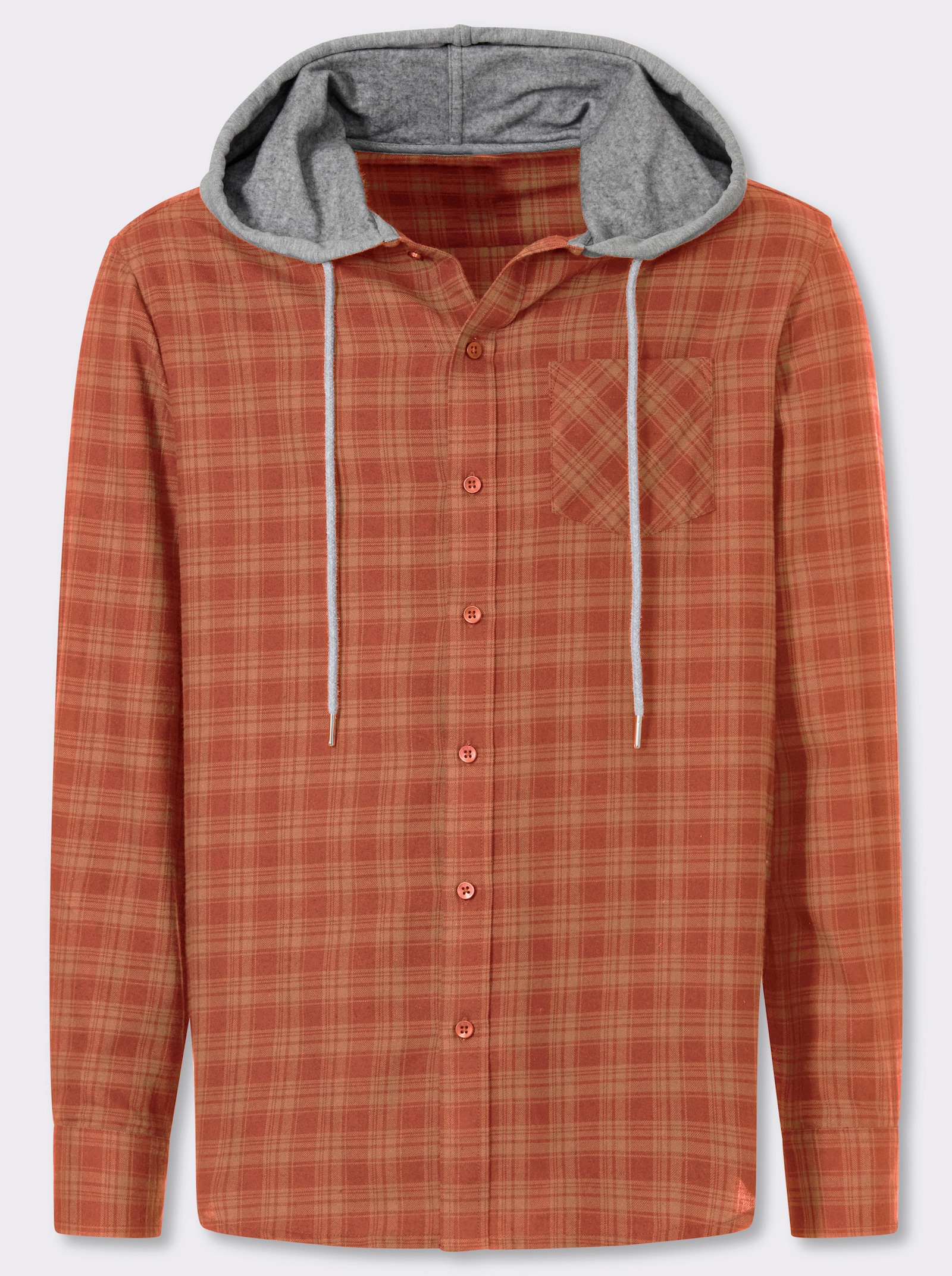 Catamaran Kapuzenhemd mit garngefärbtem Karo-Dessin - terra-camel-kariert