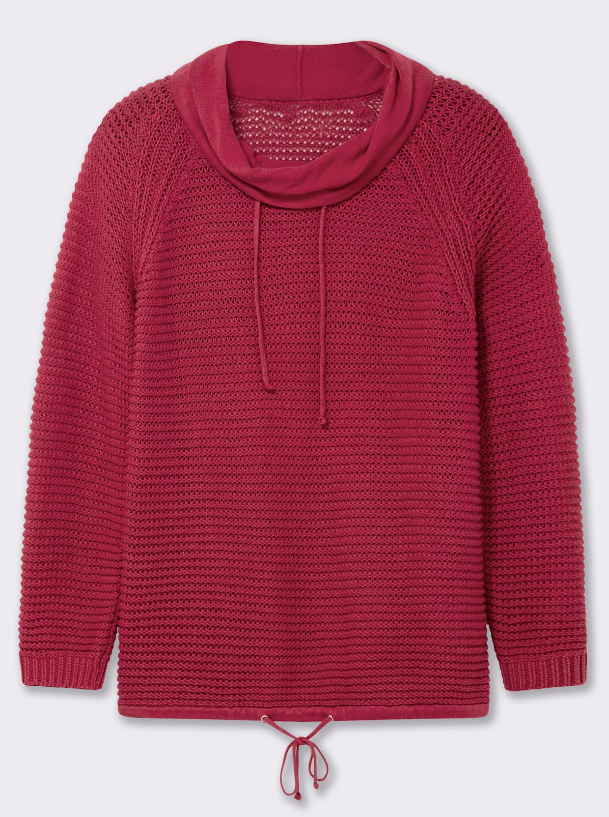 Rollkragenpullover mit Tunnelzug und Bindeband - himbeerrot