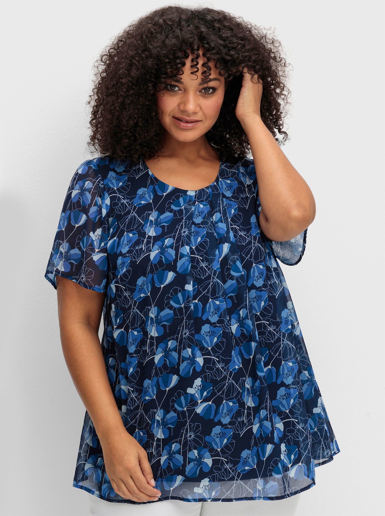 sheego Tunika aus Chiffon, im Lagenlook - marine-gemustert