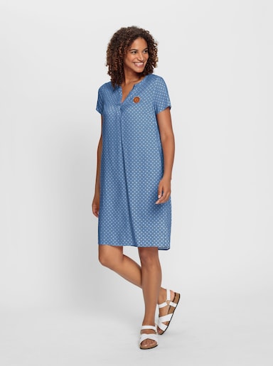 Druckkleid aus reiner Viskose - mittelblau-weiß-bedruckt