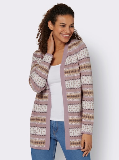 Strickjacke - mauve-ecru-gemustert